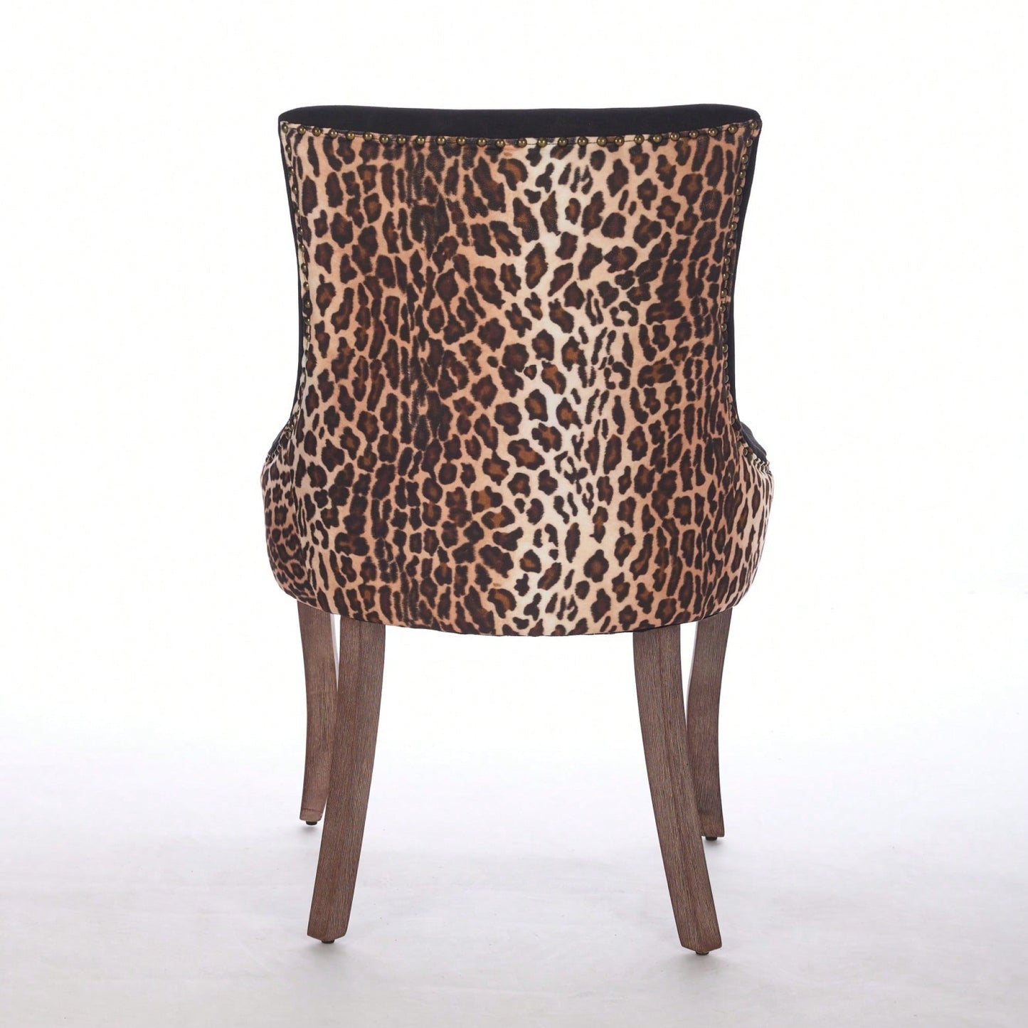 Leopard Print Thickened Fabric Dining Chairs With Solid Wood Legs And Bronze Nail Head - Set Of 2