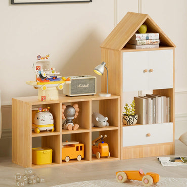 House-Shaped Kids Bookshelf And Organizer With Adjustable Design For Playroom Or Bedroom Easy Assembly And Safe For Children