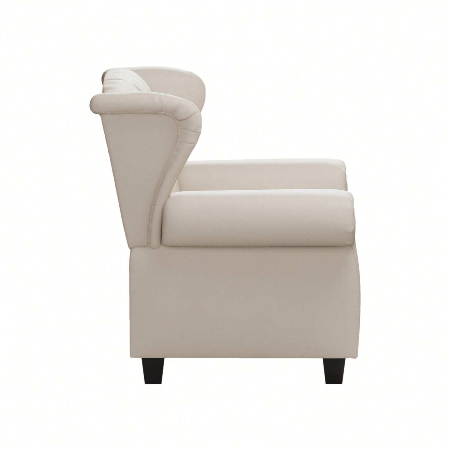 Adjustable Modern Tufted Push Back Armchair In Beige Technical Leather With Sturdy Wood Legs For Bedroom And Living Room Small Space