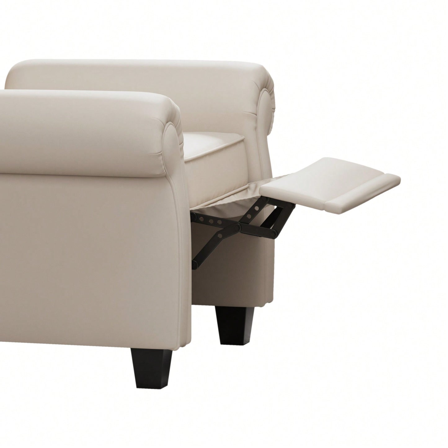 Adjustable Modern Tufted Push Back Armchair In Beige Technical Leather With Sturdy Wood Legs For Bedroom And Living Room Small Space