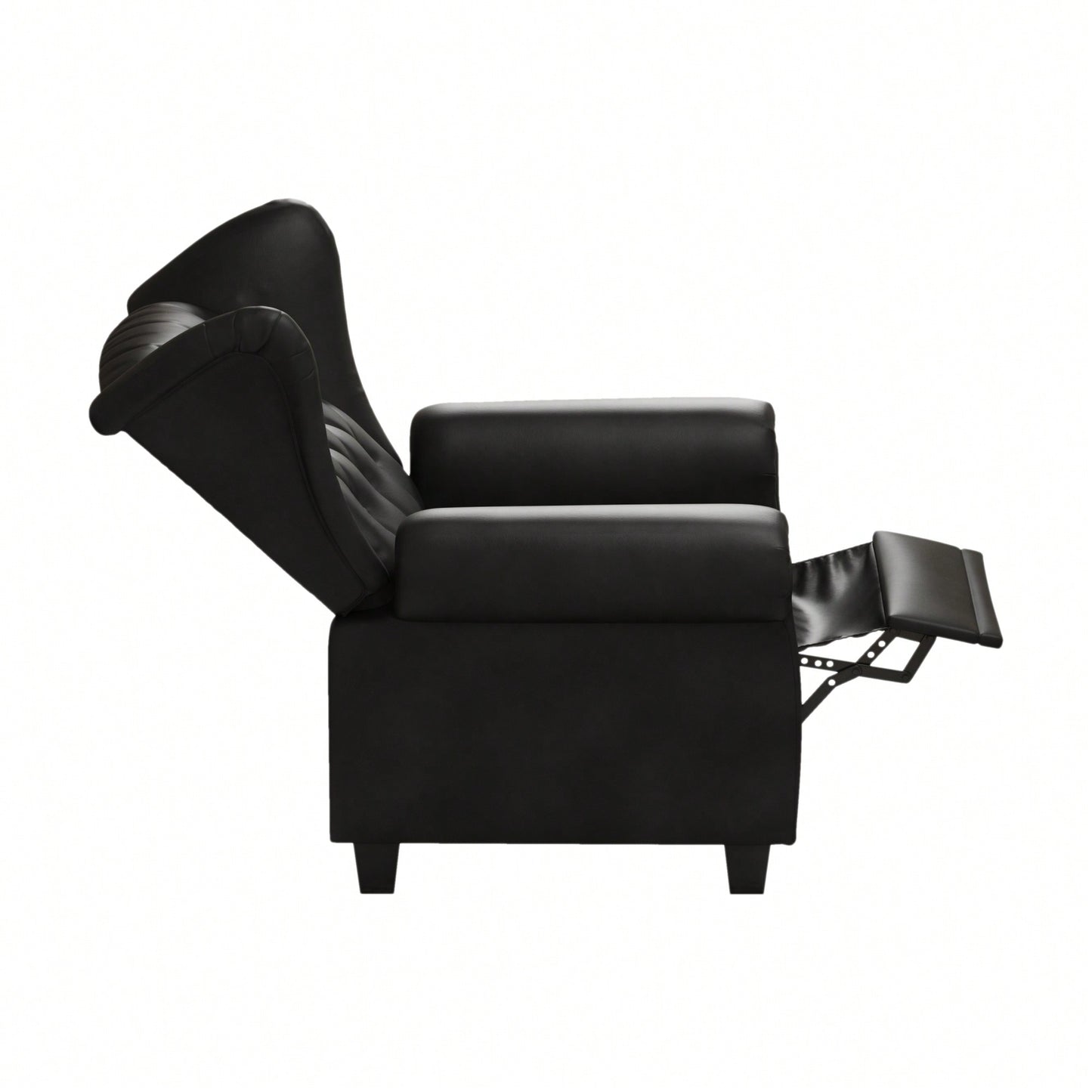 Adjustable Modern Tufted Push Back Armchair In Beige Technical Leather With Sturdy Wood Legs For Bedroom And Living Room Small Space