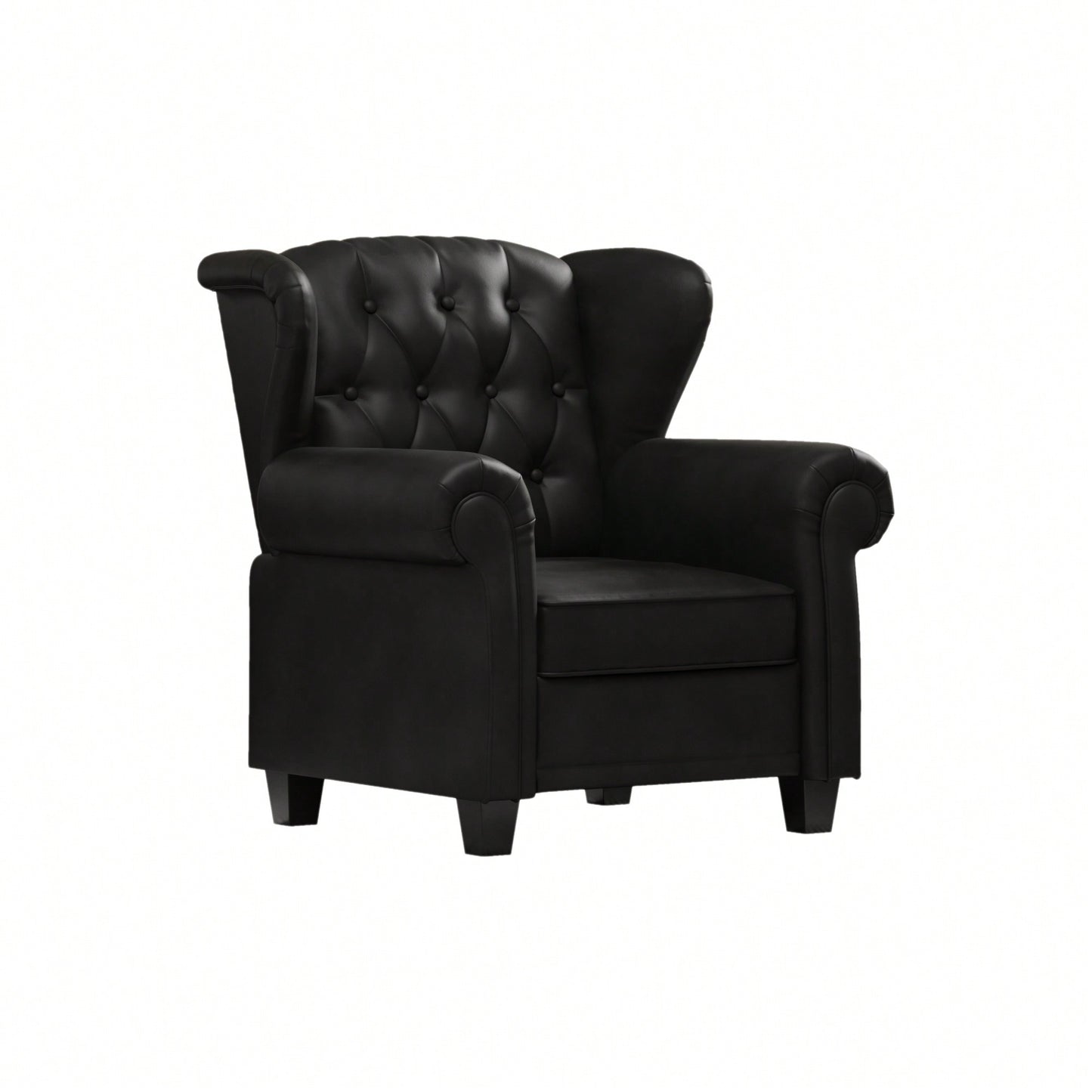 Adjustable Modern Tufted Push Back Armchair In Beige Technical Leather With Sturdy Wood Legs For Bedroom And Living Room Small Space