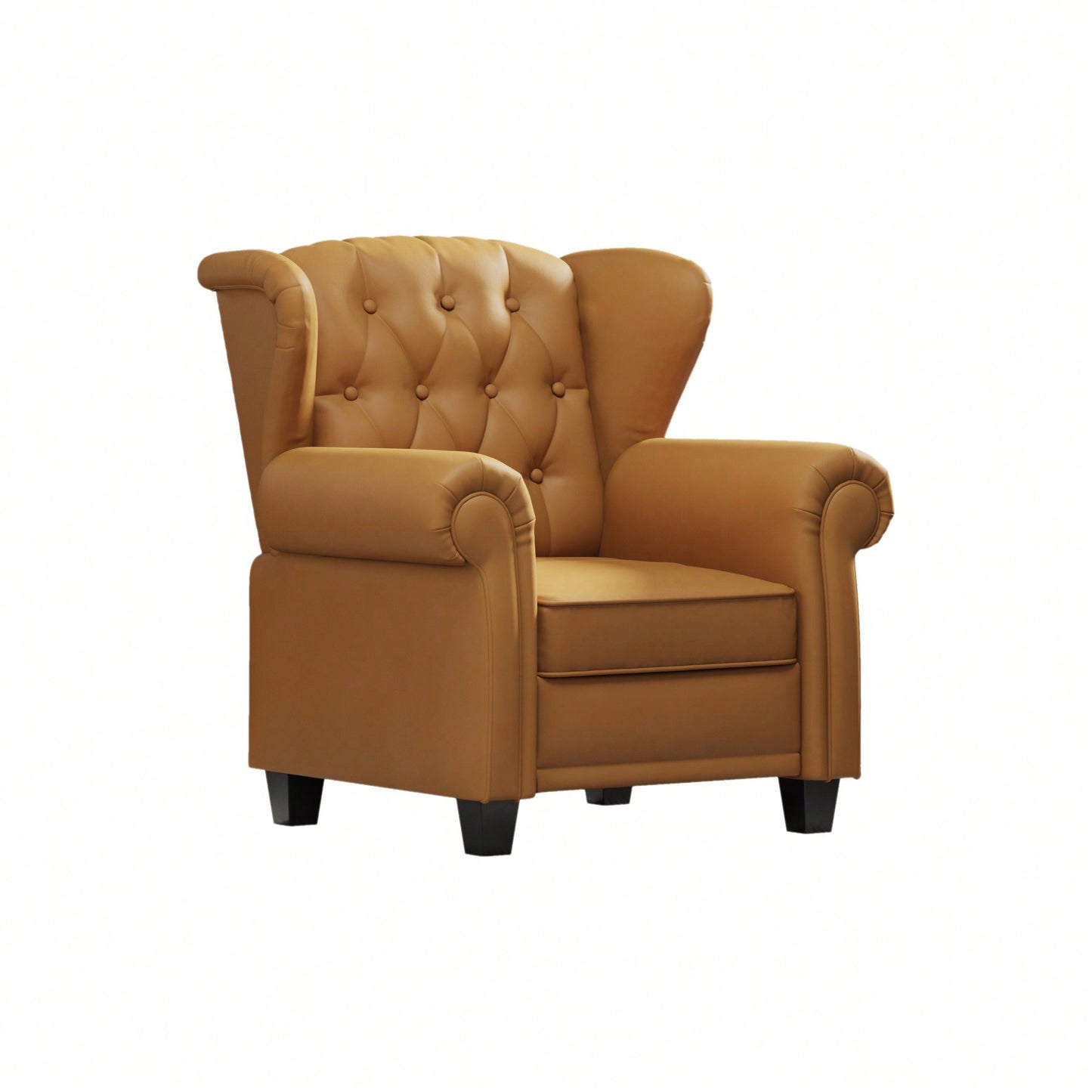 Adjustable Modern Tufted Push Back Armchair In Beige Technical Leather With Sturdy Wood Legs For Bedroom And Living Room Small Space