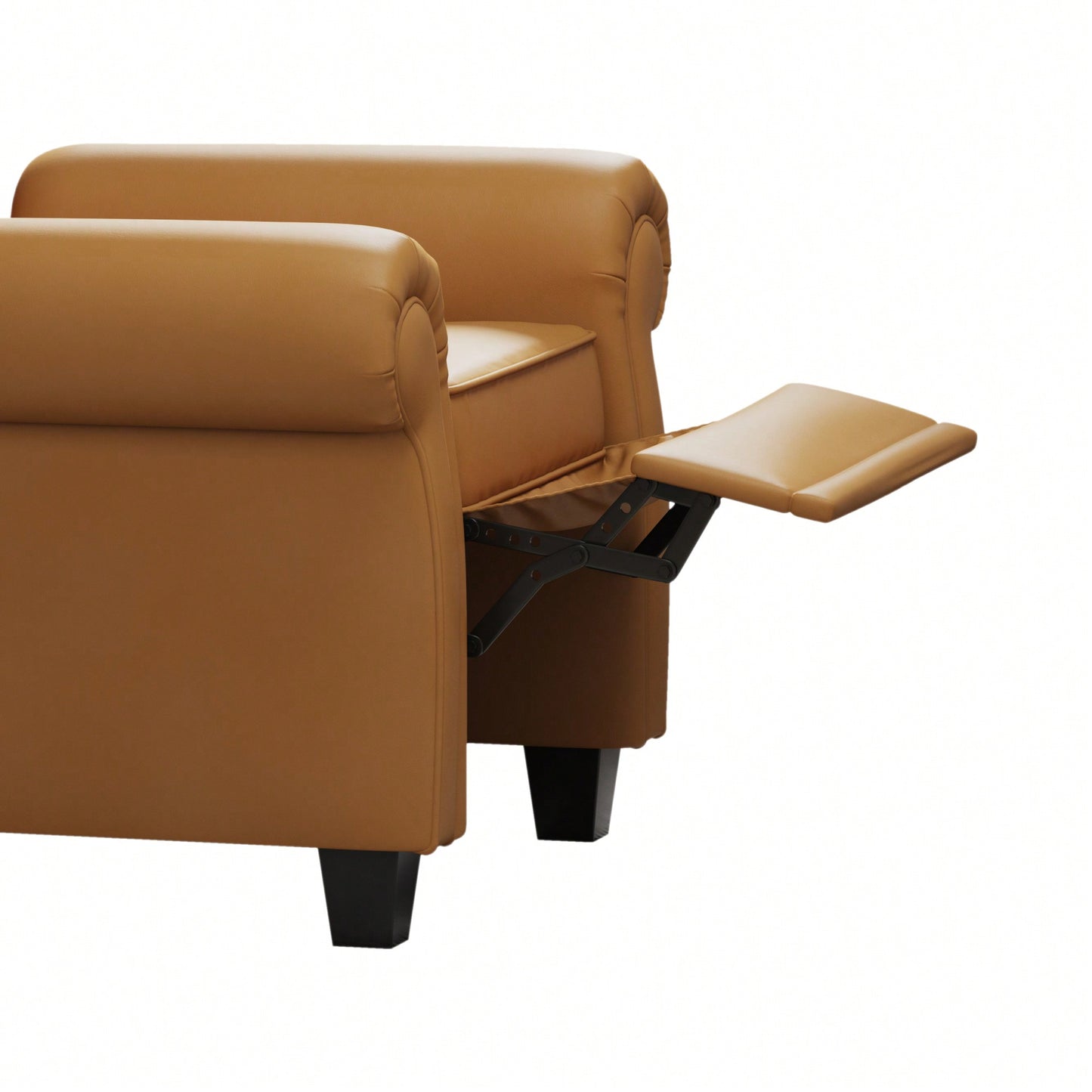 Adjustable Modern Tufted Push Back Armchair In Beige Technical Leather With Sturdy Wood Legs For Bedroom And Living Room Small Space