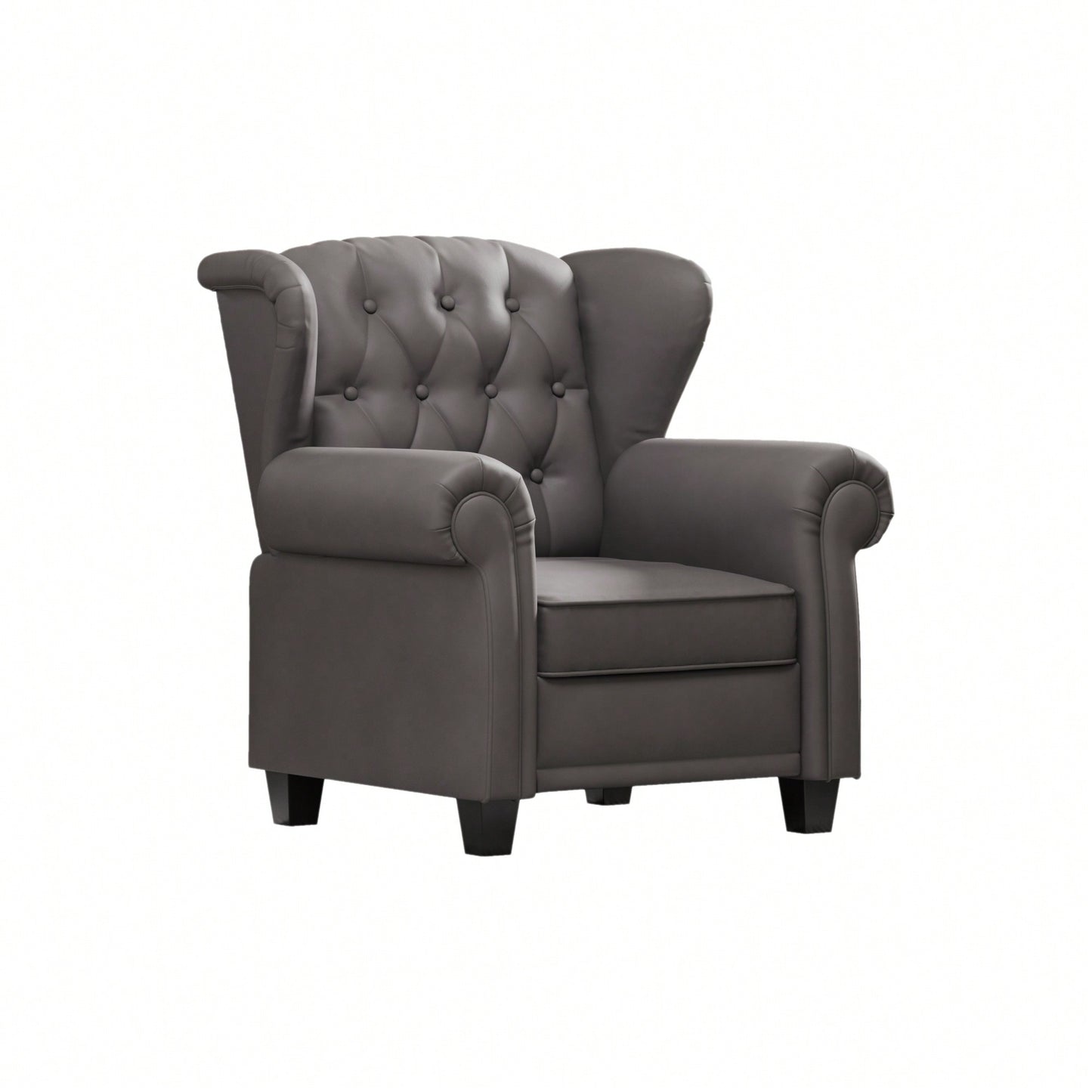 Adjustable Modern Tufted Push Back Armchair In Beige Technical Leather With Sturdy Wood Legs For Bedroom And Living Room Small Space