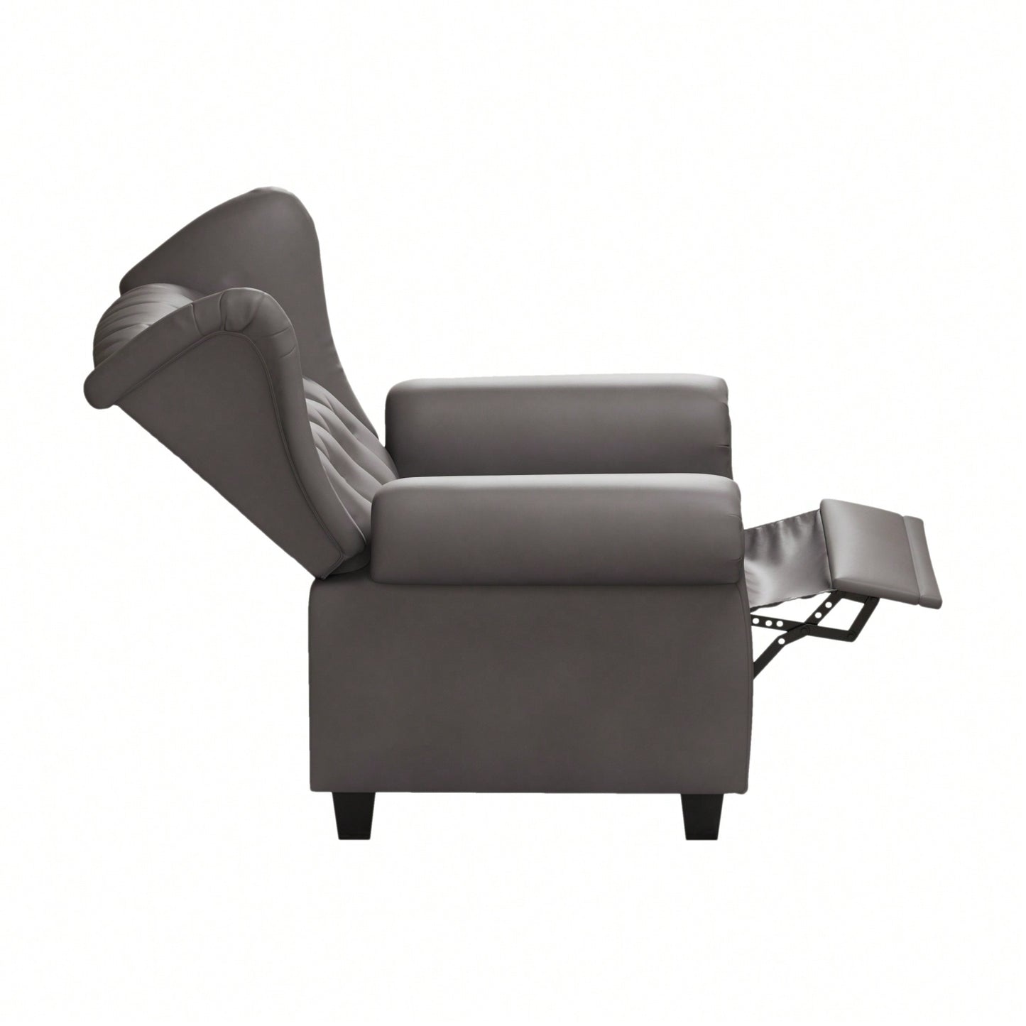 Adjustable Modern Tufted Push Back Armchair In Beige Technical Leather With Sturdy Wood Legs For Bedroom And Living Room Small Space