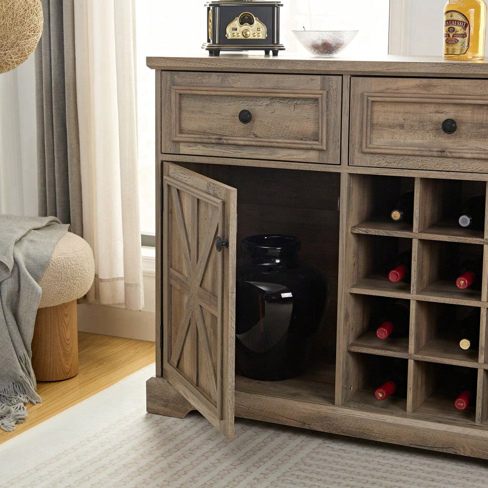 Farmhouse Style Liquor Cabinet With Drawers And Removable Wine Racks For Kitchen And Dining Room, Espresso Finish
