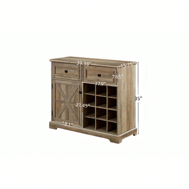 Farmhouse Style Liquor Cabinet With Drawers And Removable Wine Racks For Kitchen And Dining Room, Espresso Finish