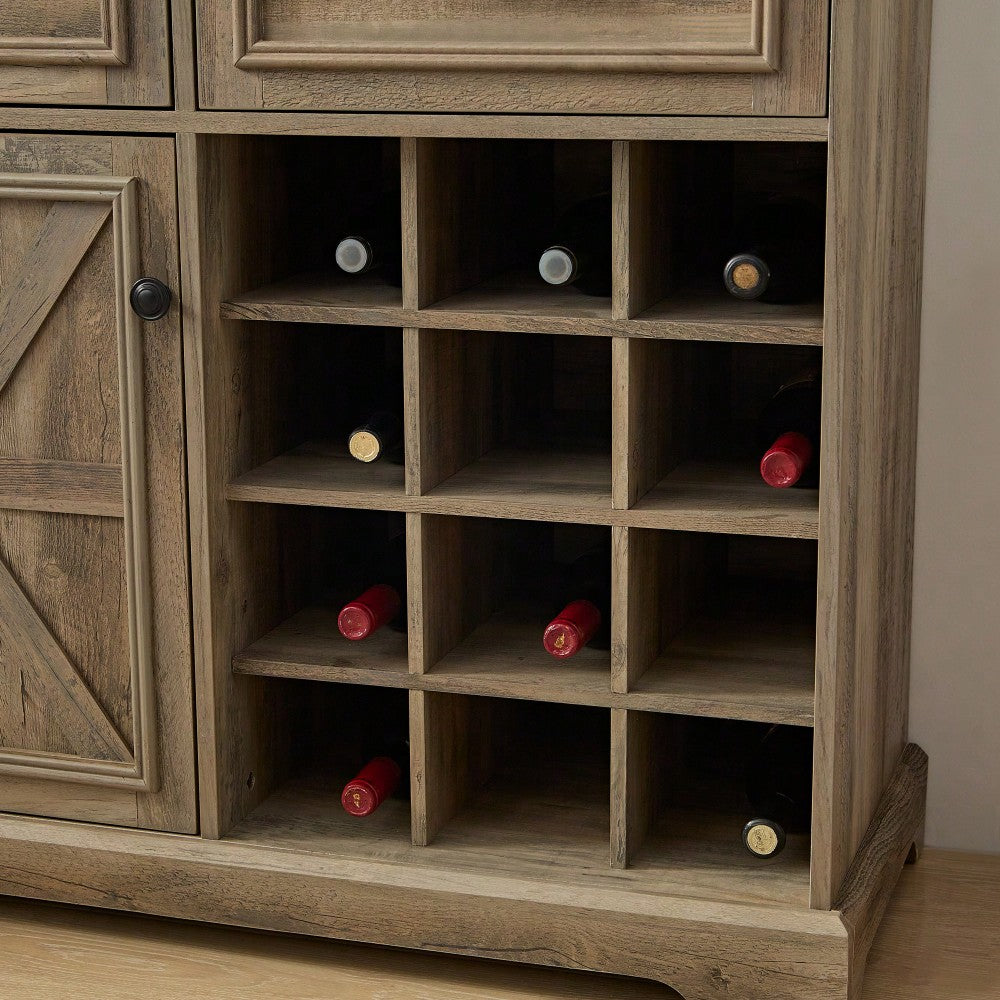 Farmhouse Style Liquor Cabinet With Drawers And Removable Wine Racks For Kitchen And Dining Room, Espresso Finish
