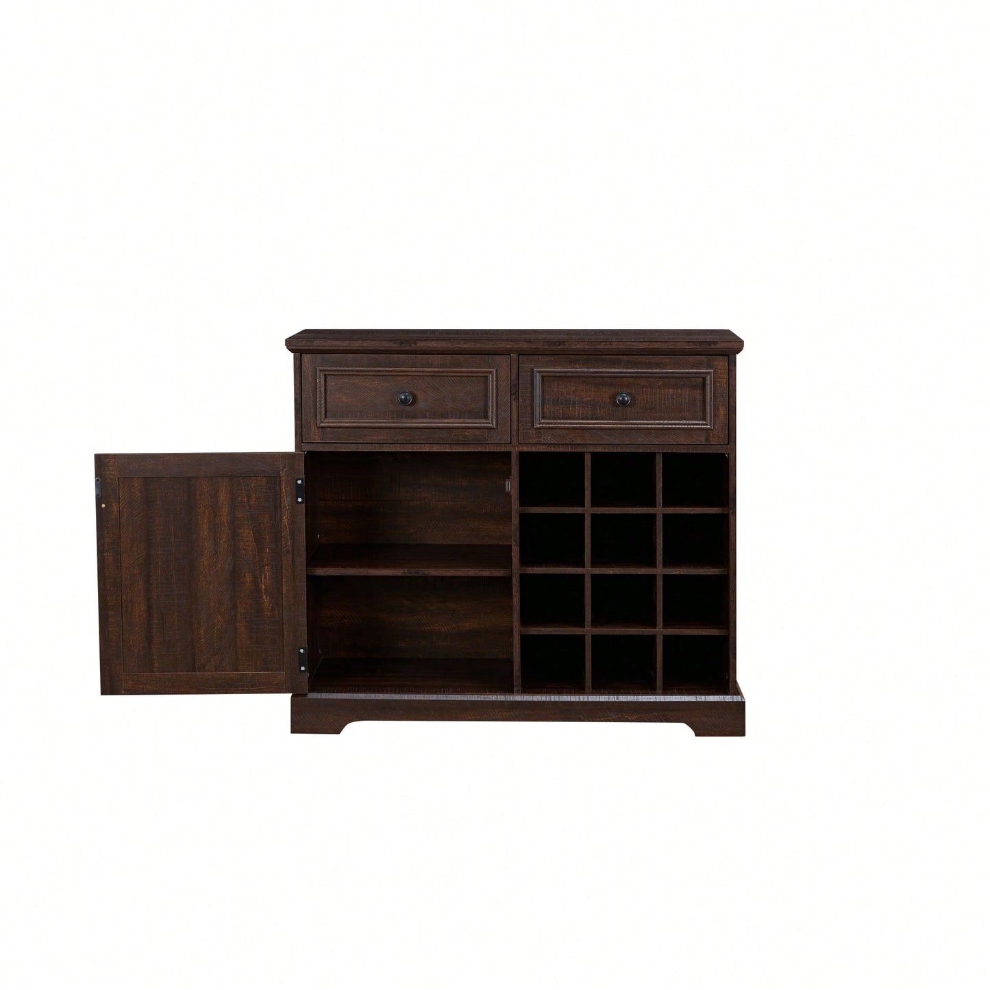 Farmhouse Style Liquor Cabinet With Drawers And Removable Wine Racks For Kitchen And Dining Room, Espresso Finish