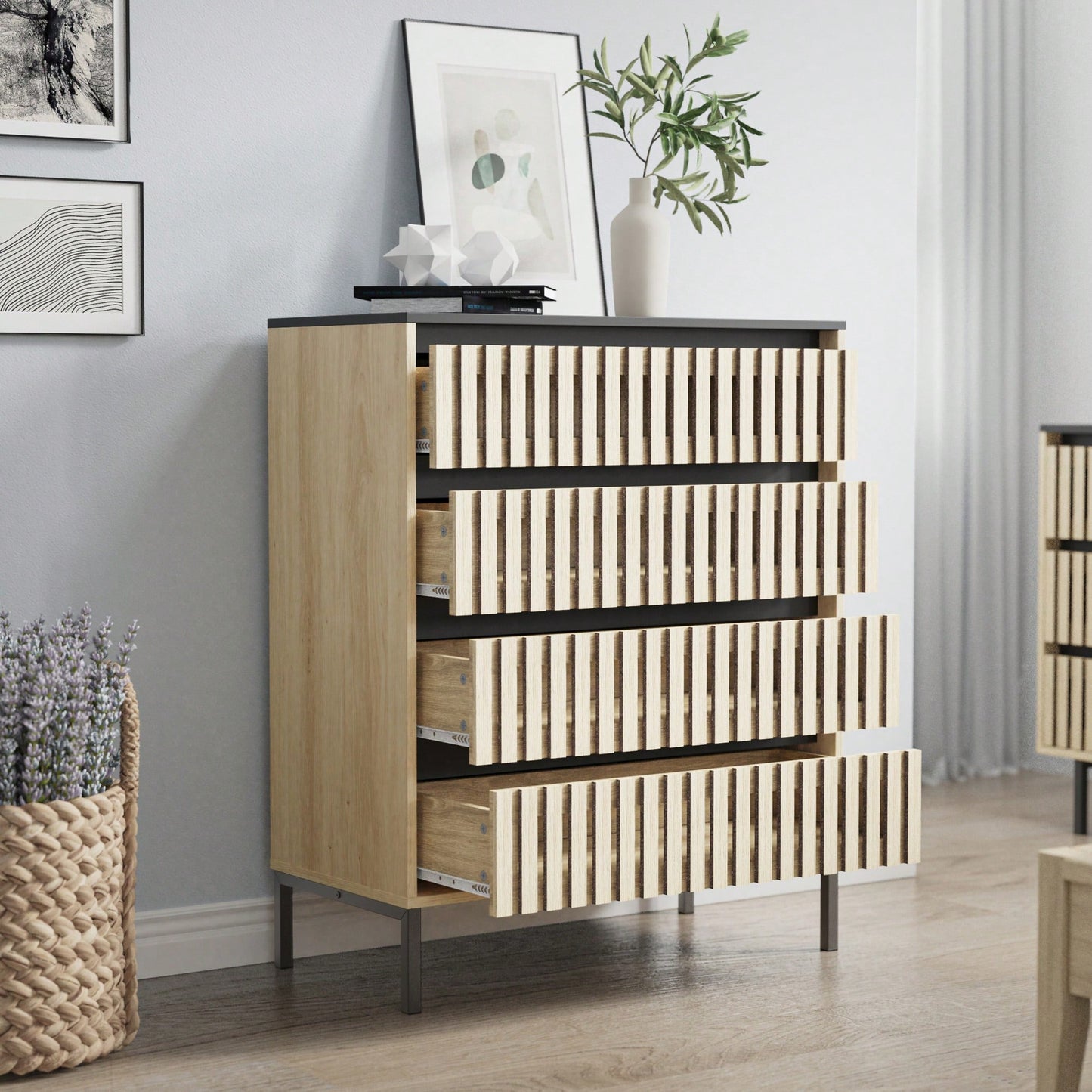 Large Capacity Freestanding 4 Drawer Storage Cabinet For Bedroom Clothing Modern Minimalist Design