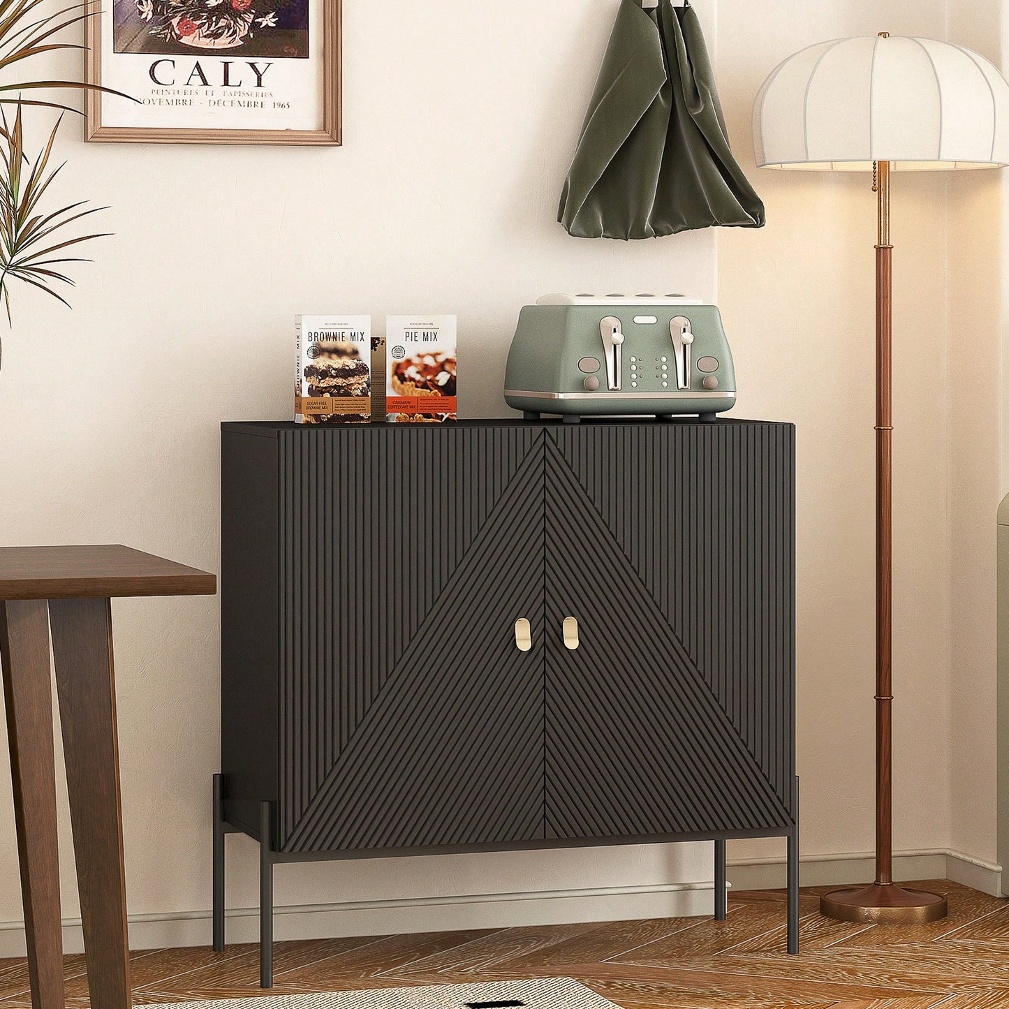 Elegant Black Sideboard Buffet Cabinet With Drawers And Wine Rack For Living Room Or Kitchen Dining Room Storage And Decor