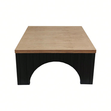 Rustic Solid Wood Coffee Table With Black Metal Base And Arch Legs For Living Room Office Or Lounge
