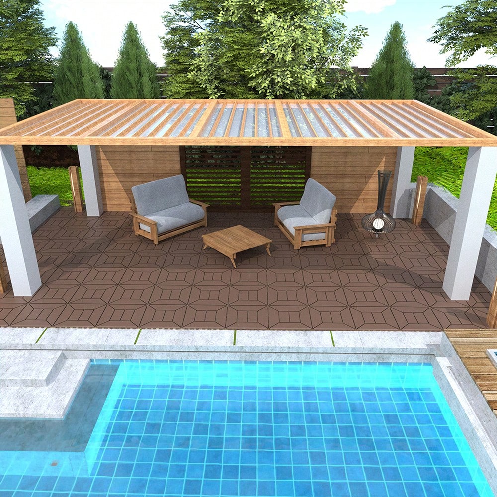Interlocking 12-Inch Dark Gray Patio Deck Tiles For Easy DIY Installation - Perfect For Poolside, Balcony, Porch, And Backyard - 44 Pieces