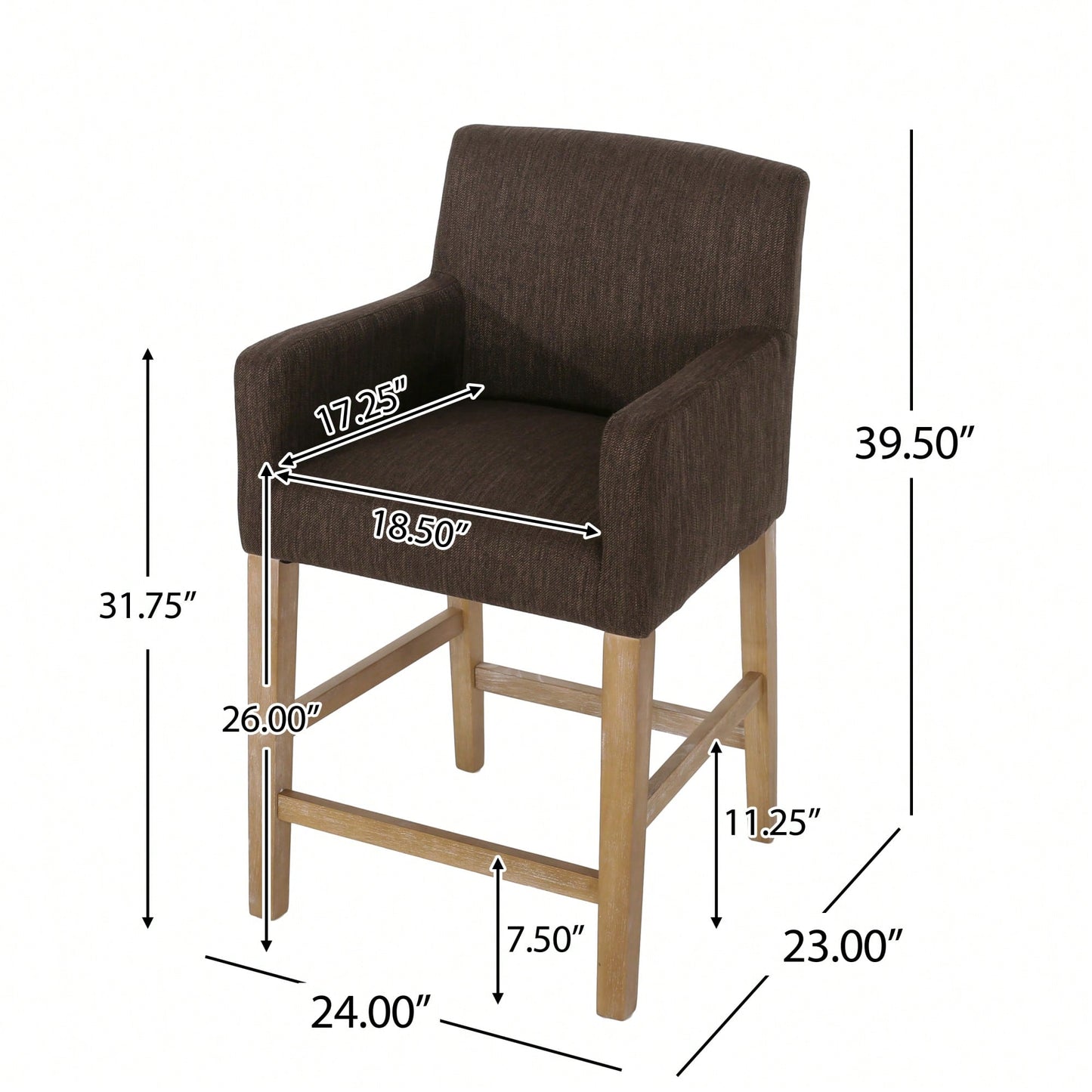 Upholstered 26 Inch Counter Stool For Kitchen Island And Bar Seating Charcoal Grey