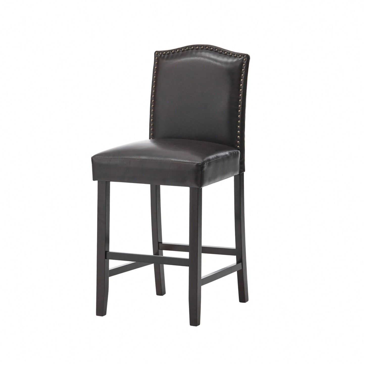 Set Of 2 Charcoal Upholstered Counter Height Barstools With Nailhead Trim And Walnut Legs