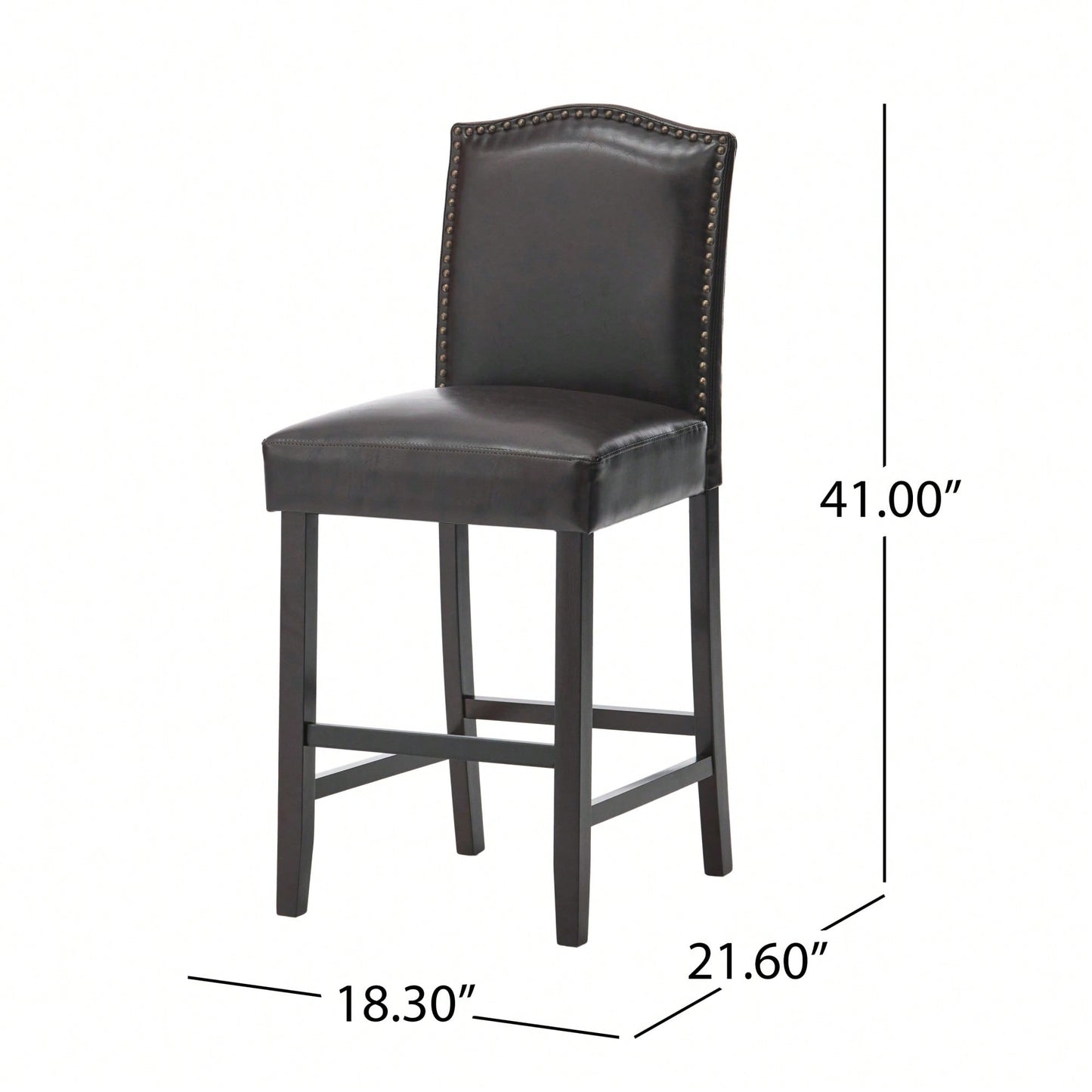 Set Of 2 Charcoal Upholstered Counter Height Barstools With Nailhead Trim And Walnut Legs
