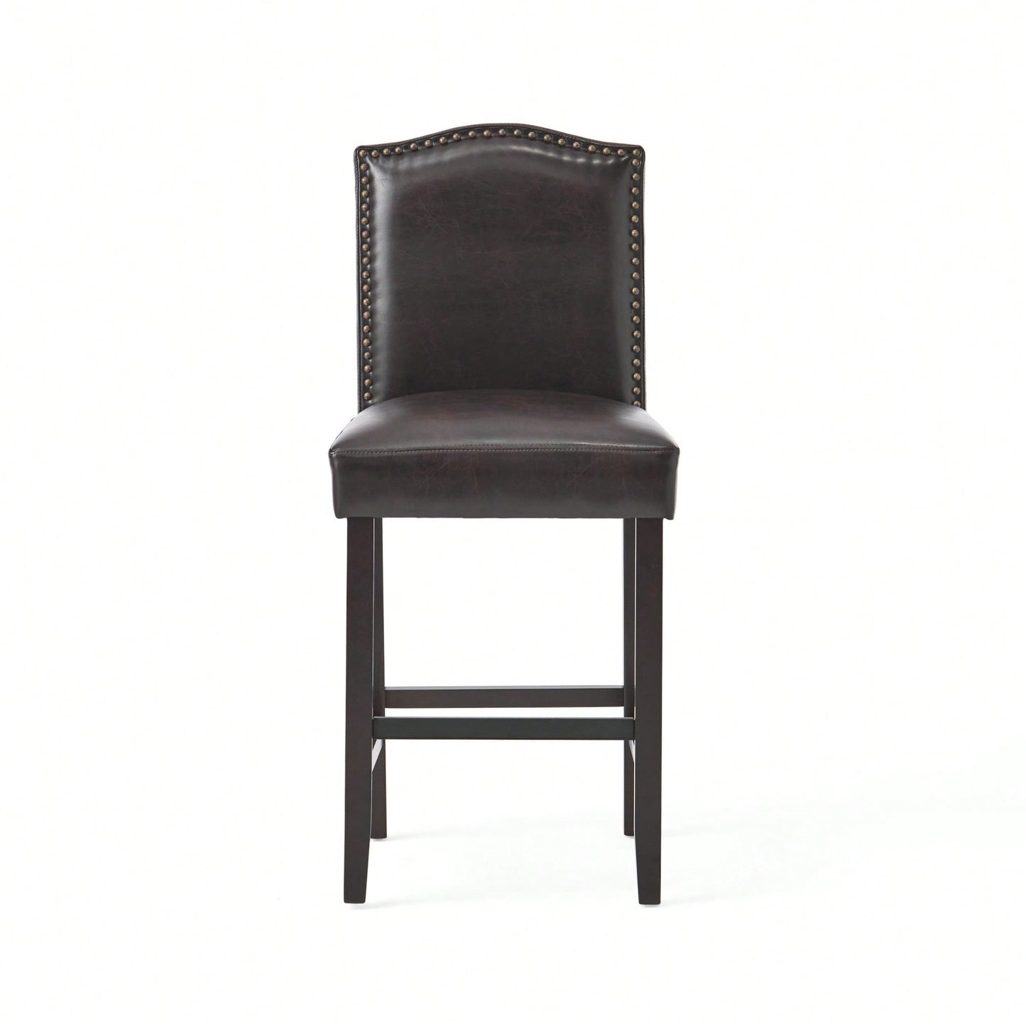 Set Of 2 Charcoal Upholstered Counter Height Barstools With Nailhead Trim And Walnut Legs