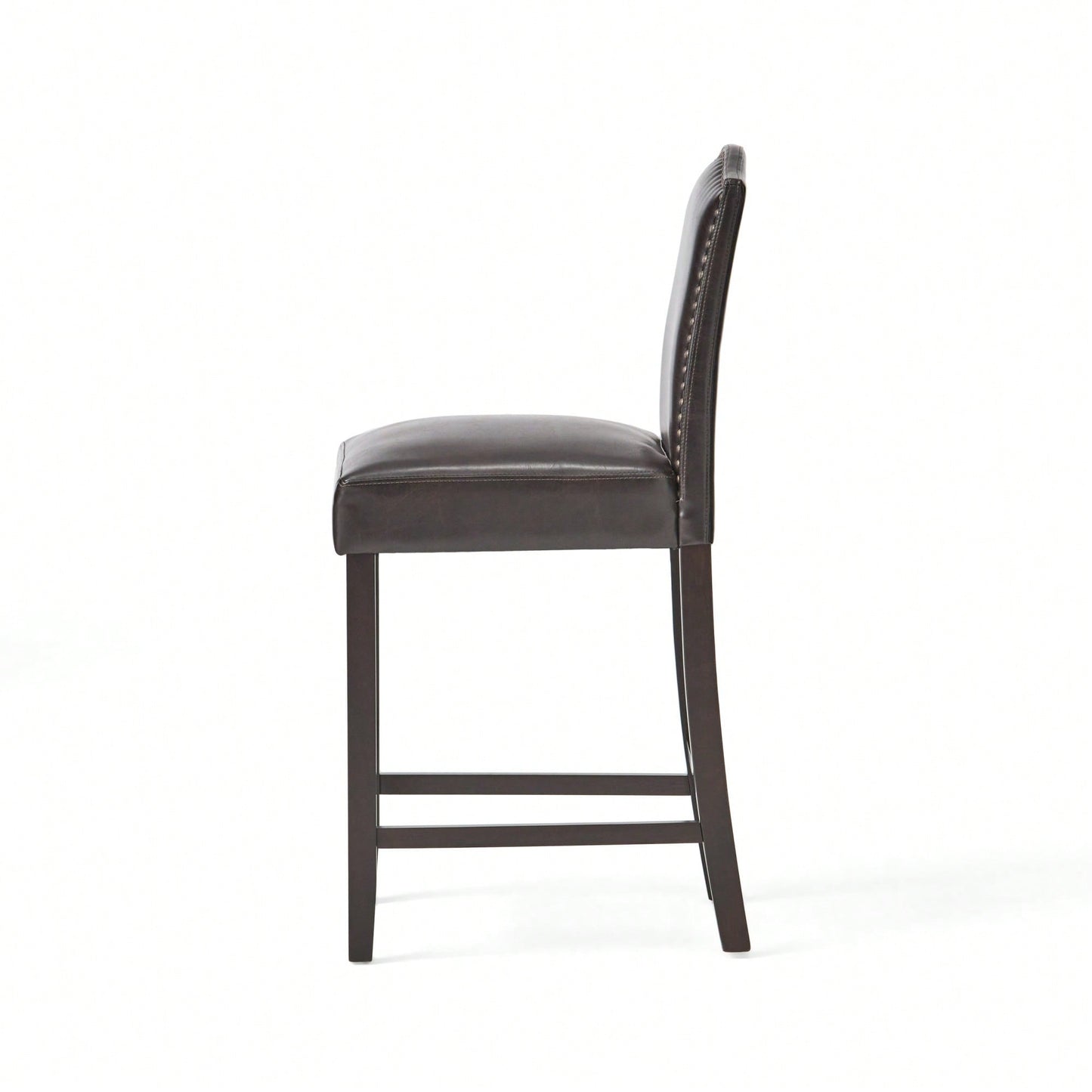 Set Of 2 Charcoal Upholstered Counter Height Barstools With Nailhead Trim And Walnut Legs