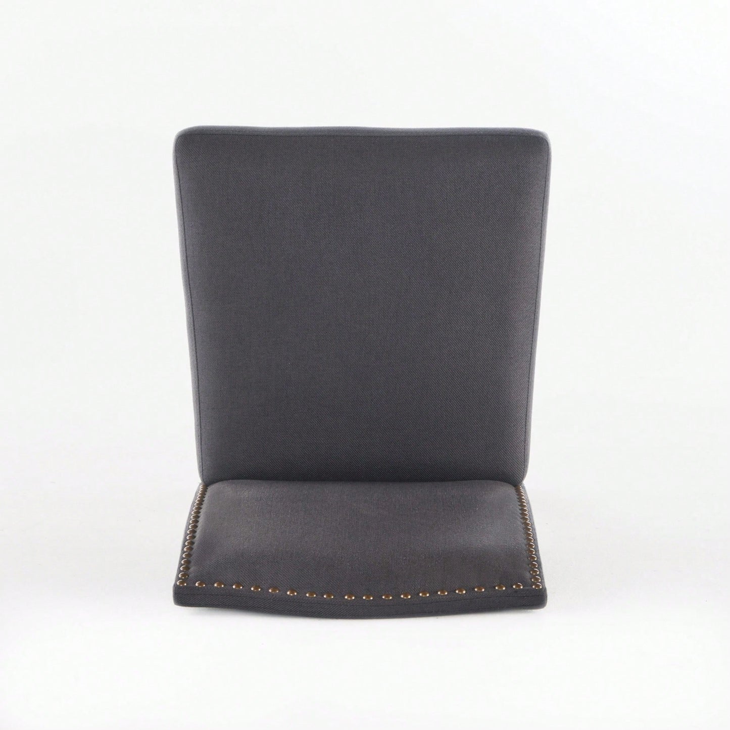 Set Of 2 Charcoal Upholstered Counter Height Barstools With Nailhead Trim And Walnut Legs