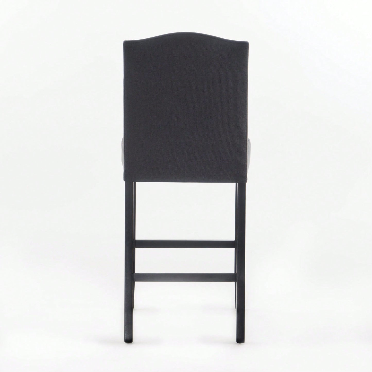 Set Of 2 Charcoal Upholstered Counter Height Barstools With Nailhead Trim And Walnut Legs