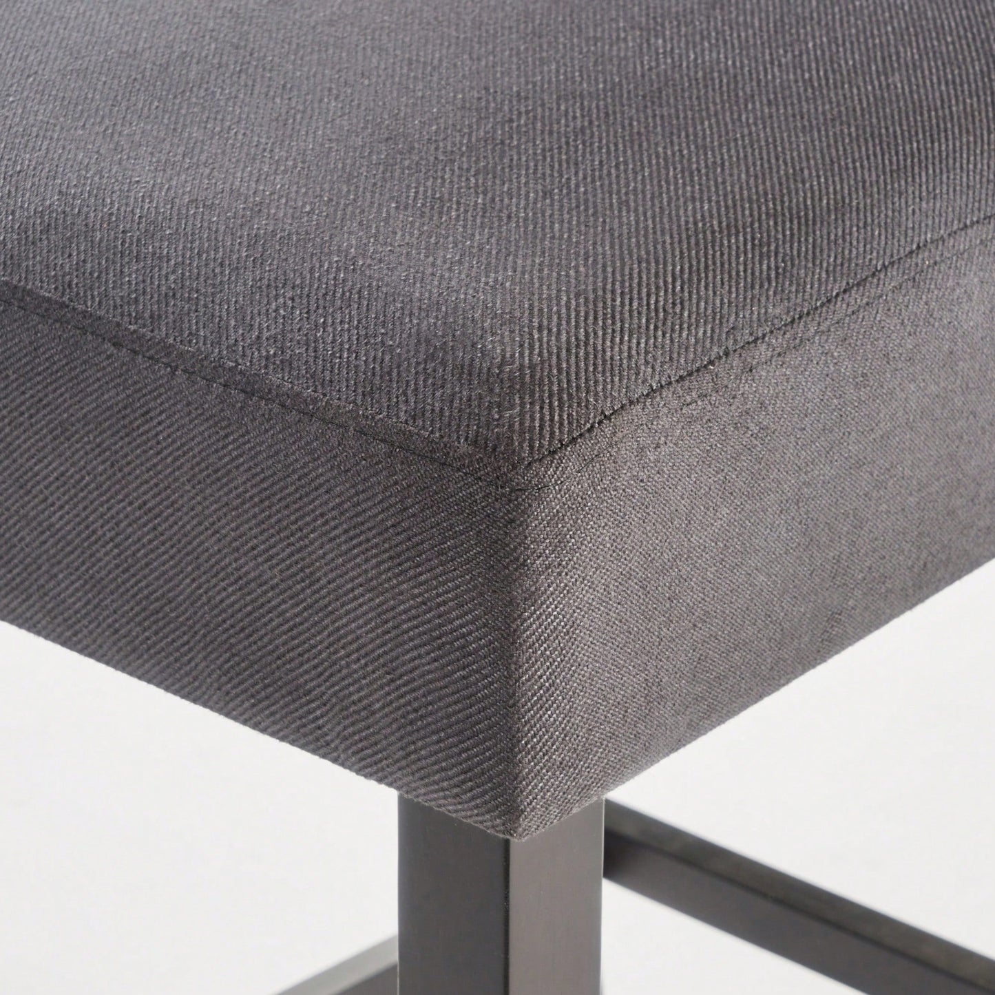 Set Of 2 Charcoal Upholstered Counter Height Barstools With Nailhead Trim And Walnut Legs