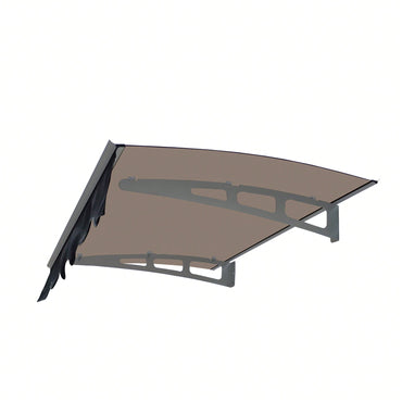 Crystal Clear Polycarbonate Door Window Awning With Aluminum Alloy Valance 47 Inch Wide X 34 Inch Deep For Wooden Wall Home Brown Roof