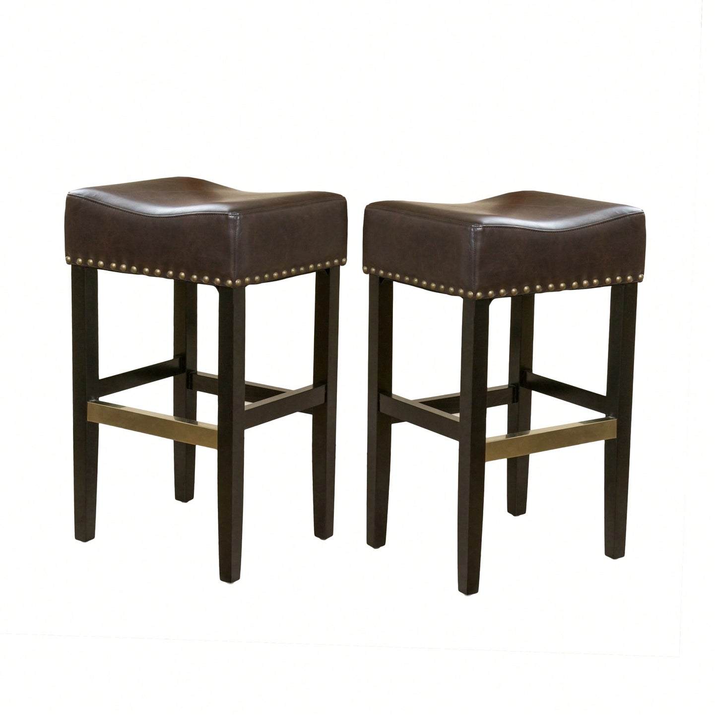 30-Inch Backless Brown Leather Counter Stool Set Of 2 For Kitchen And Dining Use