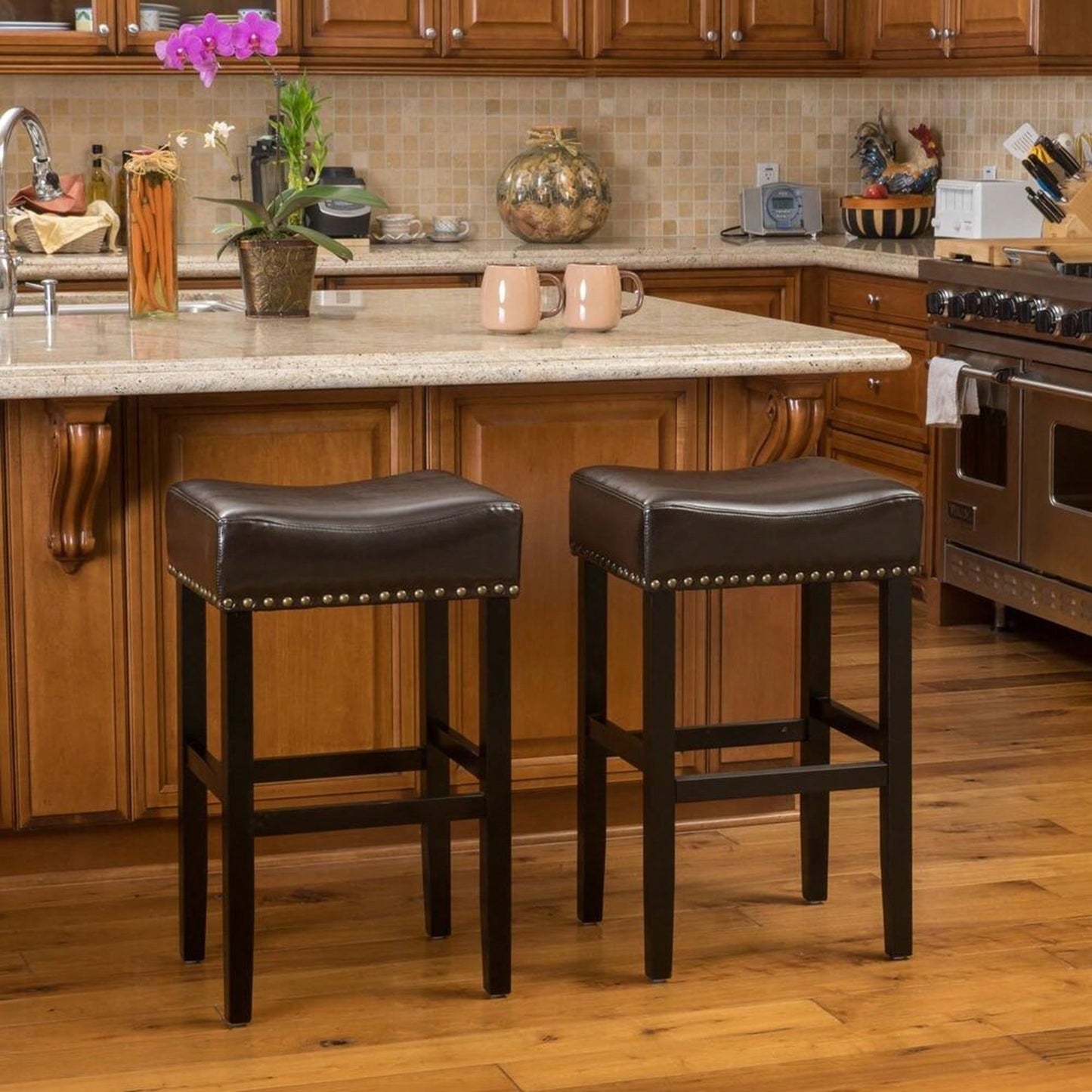 30-Inch Backless Brown Leather Counter Stool Set Of 2 For Kitchen And Dining Use