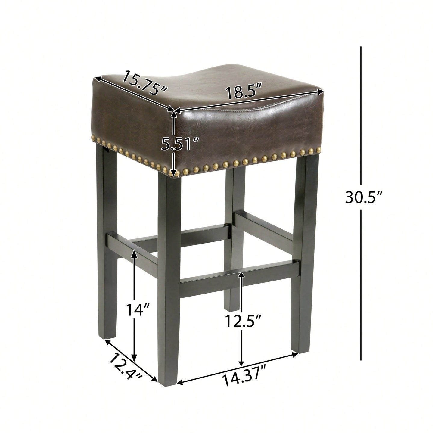 30-Inch Backless Brown Leather Counter Stool Set Of 2 For Kitchen And Dining Use