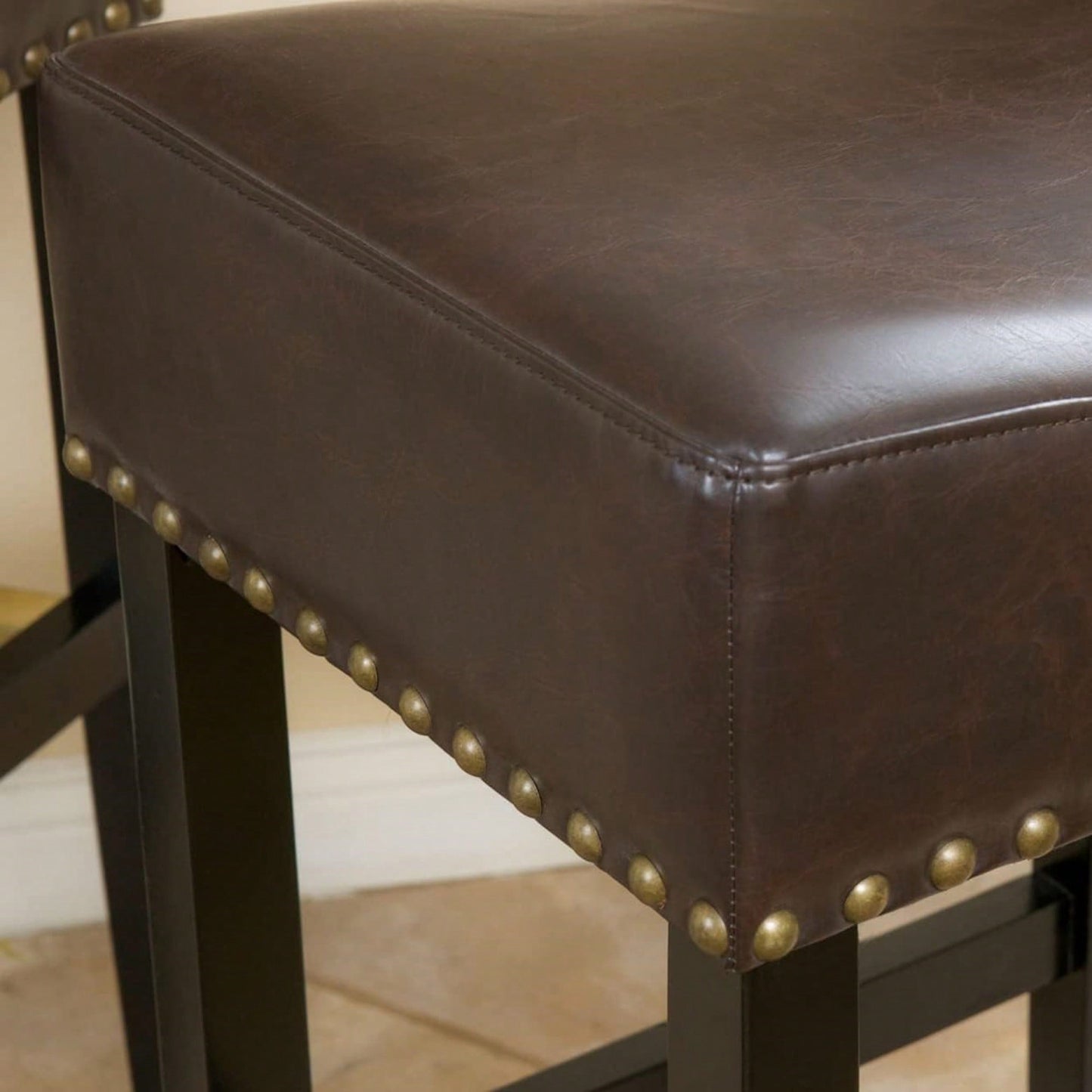 30-Inch Backless Brown Leather Counter Stool Set Of 2 For Kitchen And Dining Use