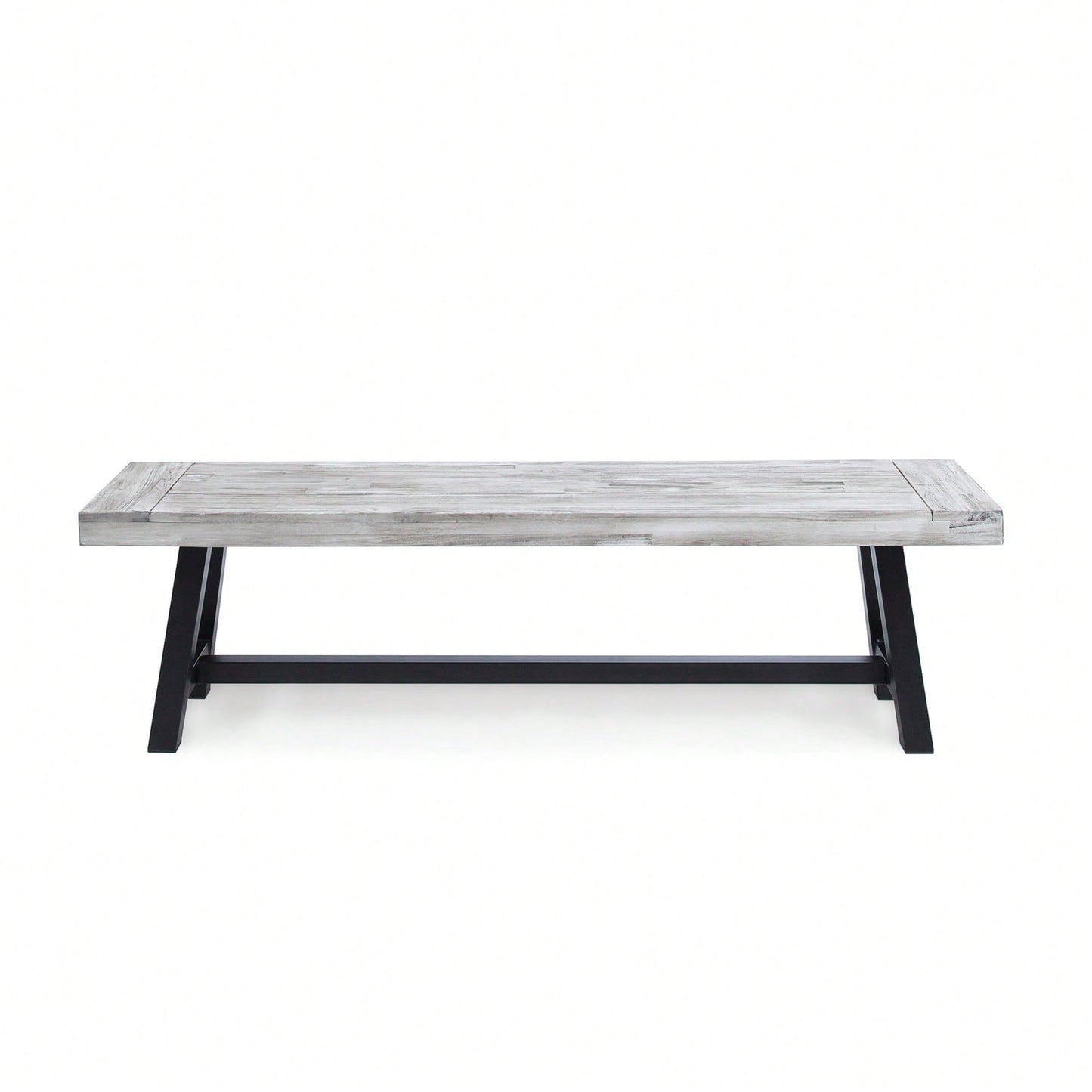 Sandblast Acacia Wood Dining Bench With Black Rustic Metal Frame Light Grey