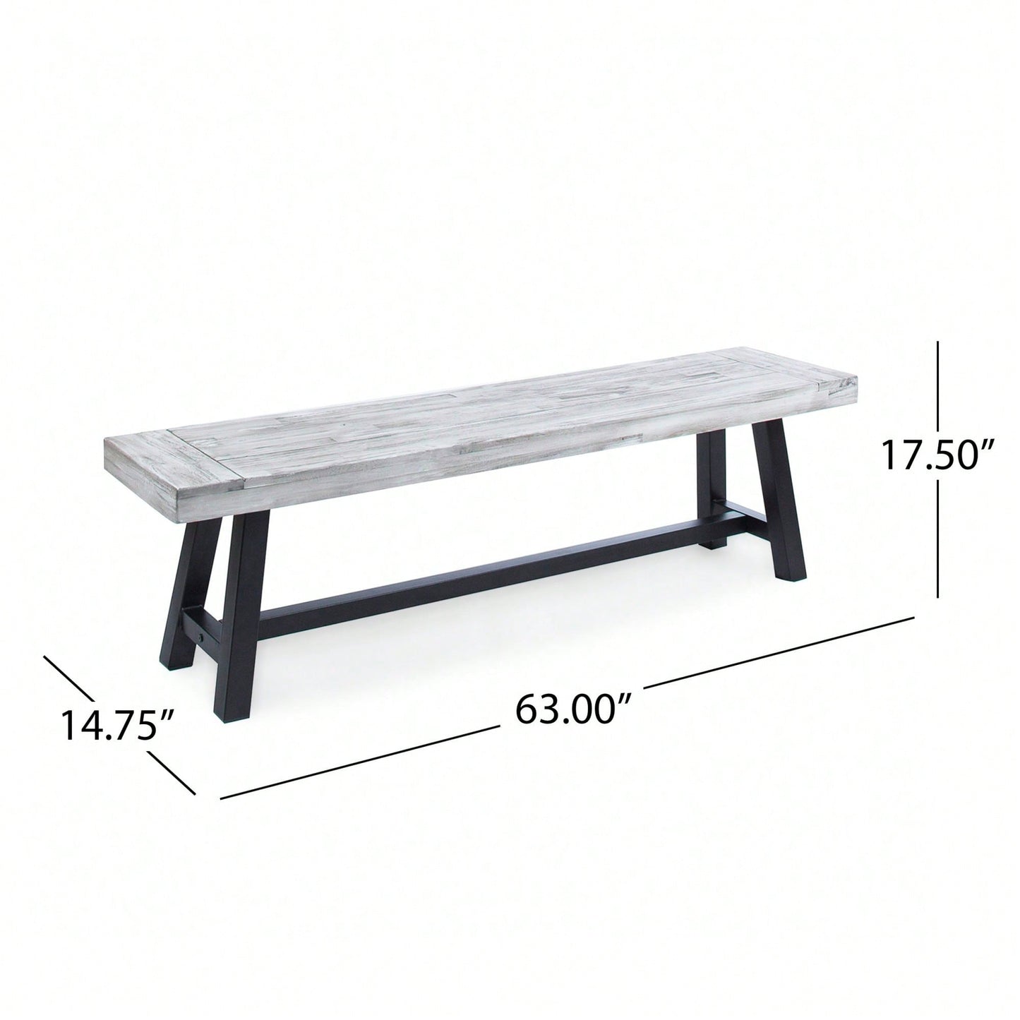 Sandblast Acacia Wood Dining Bench With Black Rustic Metal Frame Light Grey