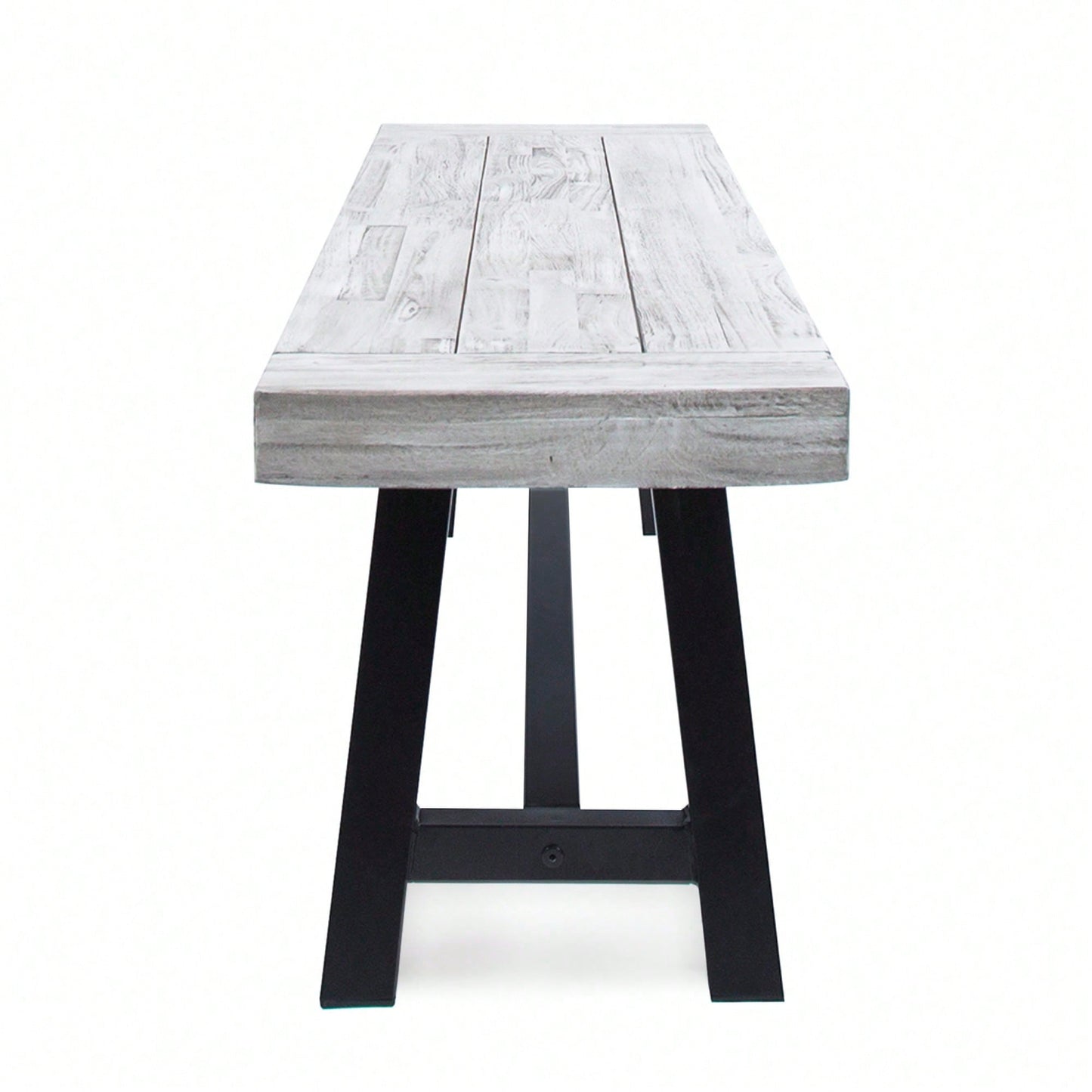 Sandblast Acacia Wood Dining Bench With Black Rustic Metal Frame Light Grey