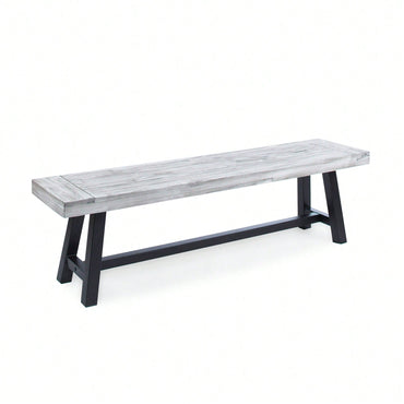 Sandblast Acacia Wood Dining Bench With Black Rustic Metal Frame Light Grey