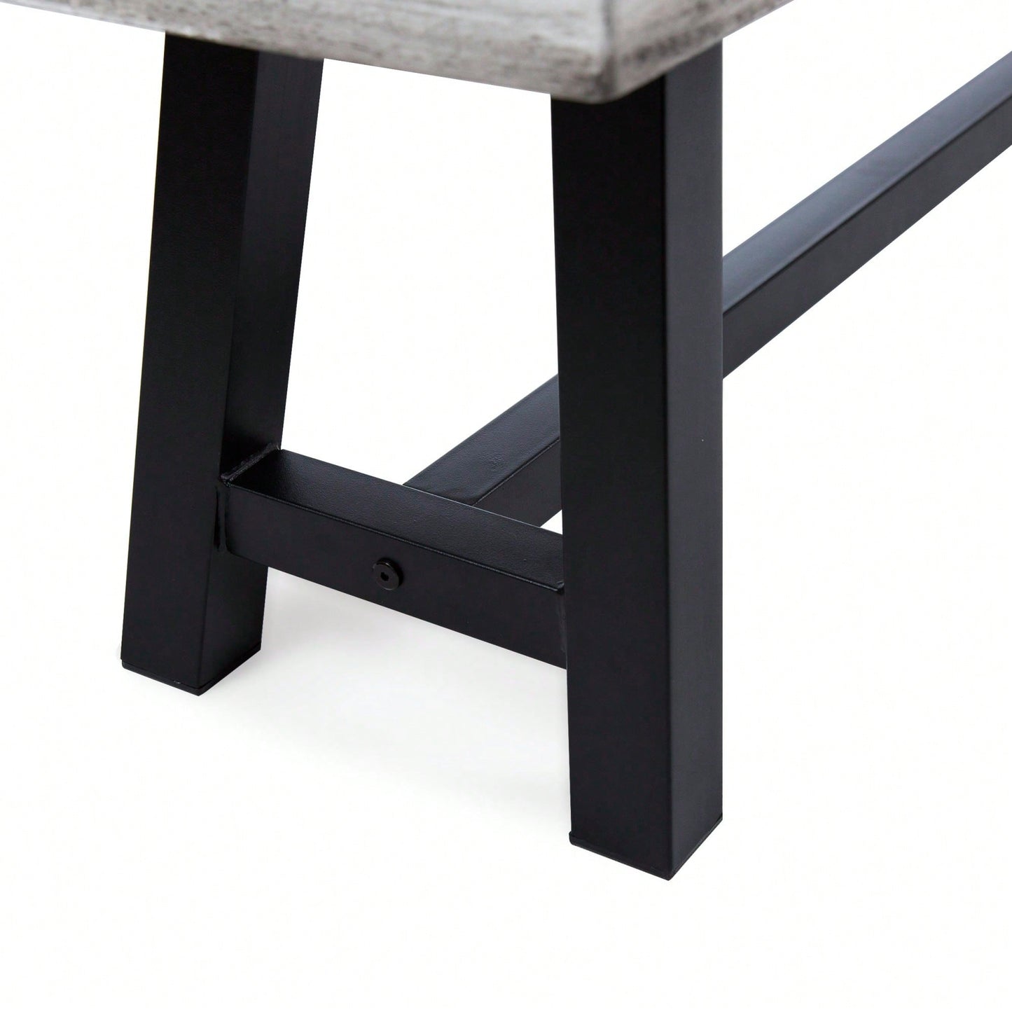 Sandblast Acacia Wood Dining Bench With Black Rustic Metal Frame Light Grey