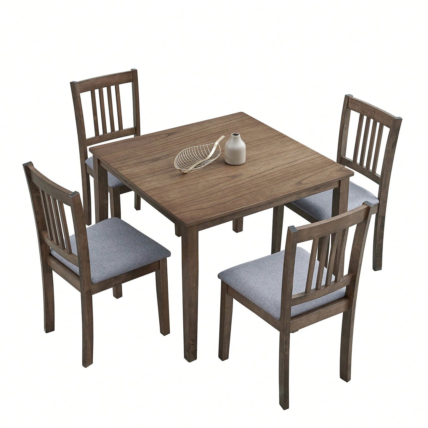 Mid Century Modern Square Wooden Dining Table Set With Upholstered Chairs For Space-Saving Kitchen And Dining Room, Oak Finish