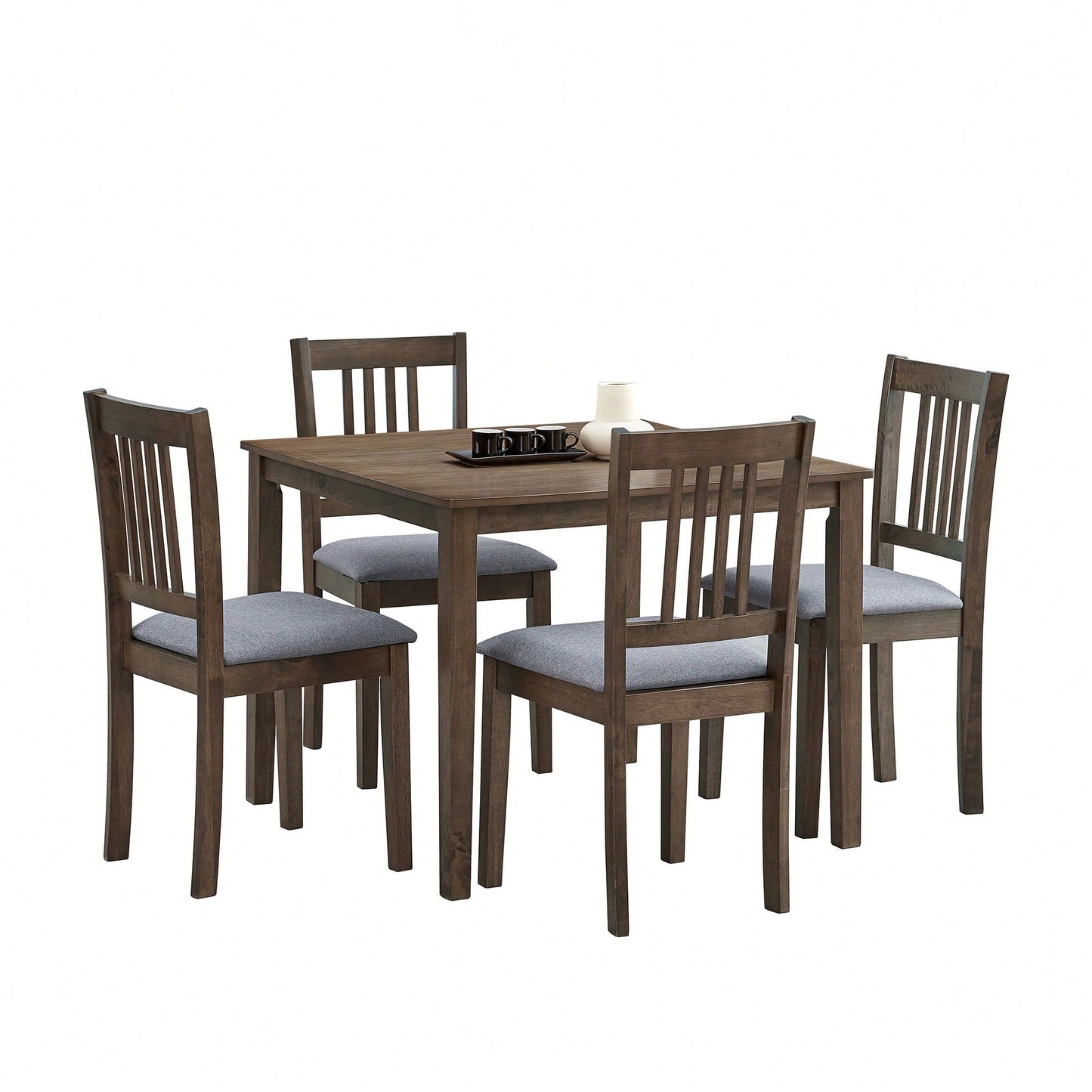Mid Century Modern Square Wooden Dining Table Set With Upholstered Chairs For Space-Saving Kitchen And Dining Room, Oak Finish