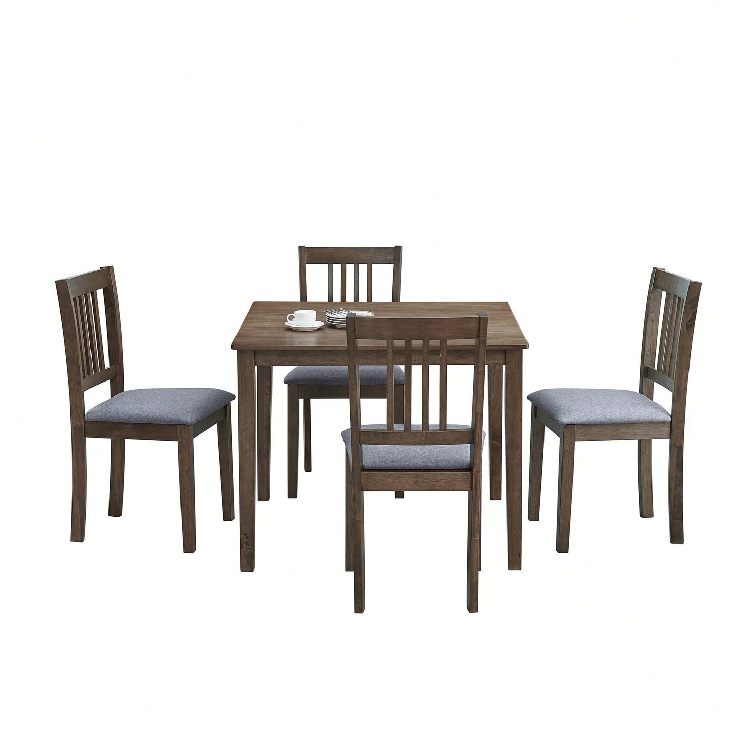 Mid Century Modern Square Wooden Dining Table Set With Upholstered Chairs For Space-Saving Kitchen And Dining Room, Oak Finish