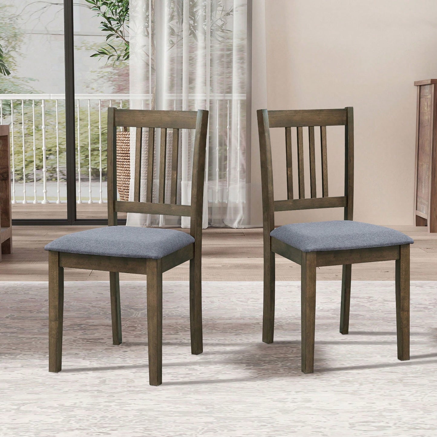 Mid Century Modern Square Wooden Dining Table Set With Upholstered Chairs For Space-Saving Kitchen And Dining Room, Oak Finish