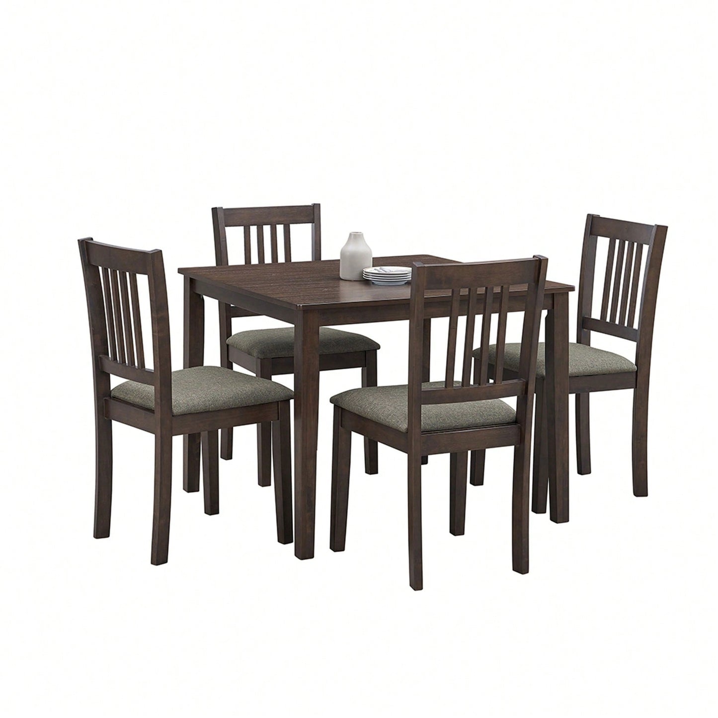 Mid Century Modern Square Wooden Dining Table Set With Upholstered Chairs For Space-Saving Kitchen And Dining Room, Oak Finish