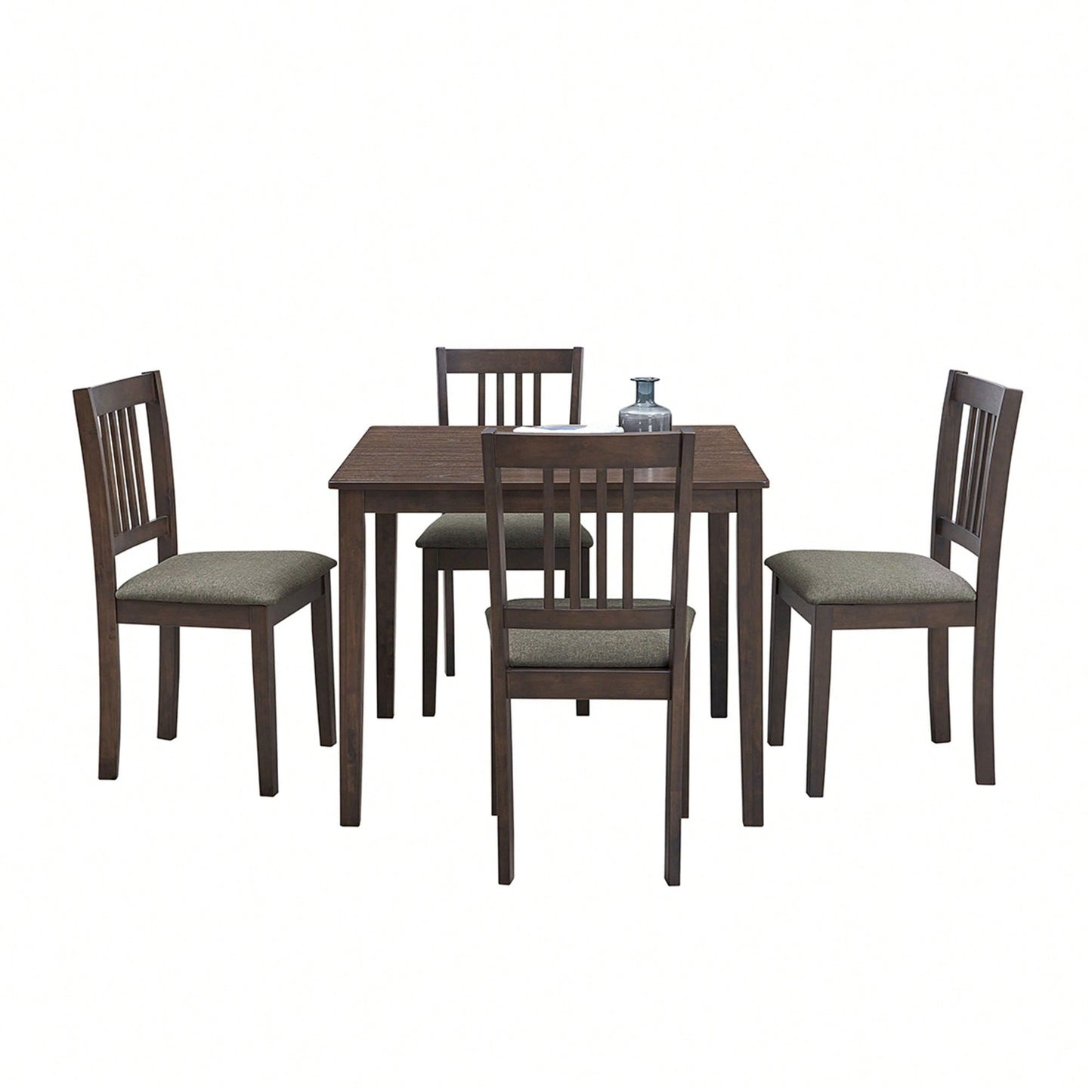 Mid Century Modern Square Wooden Dining Table Set With Upholstered Chairs For Space-Saving Kitchen And Dining Room, Oak Finish