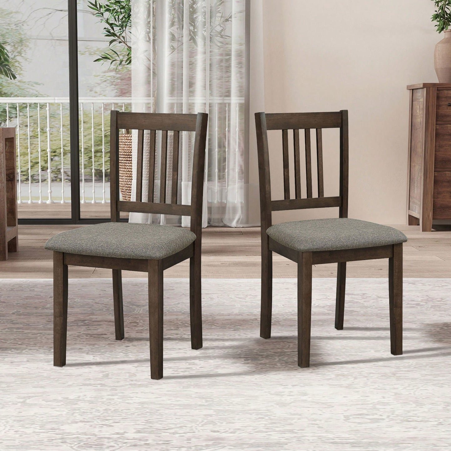 Mid Century Modern Square Wooden Dining Table Set With Upholstered Chairs For Space-Saving Kitchen And Dining Room, Oak Finish