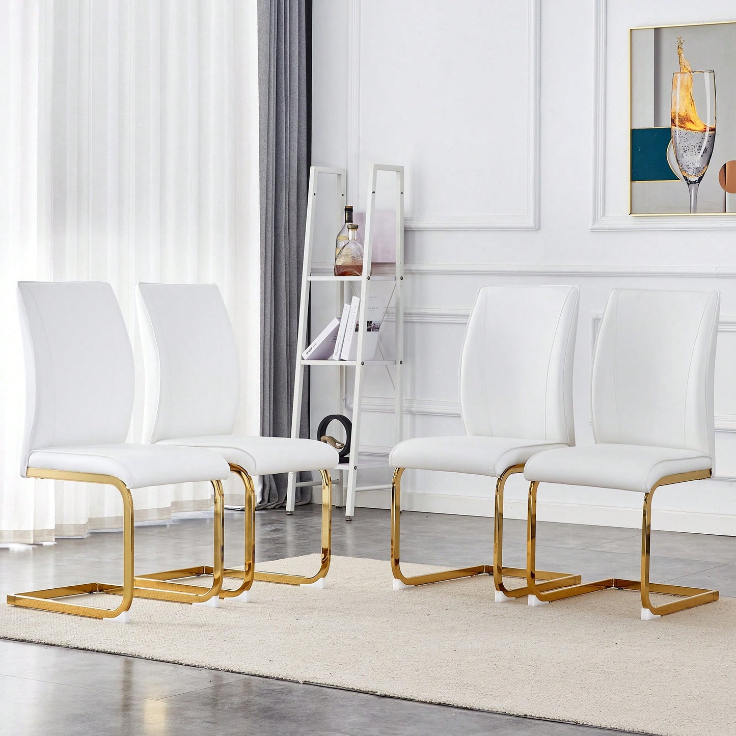 Set Of 4 Black PU High Resilience Dining Chairs With Gold Arched Metal Legs