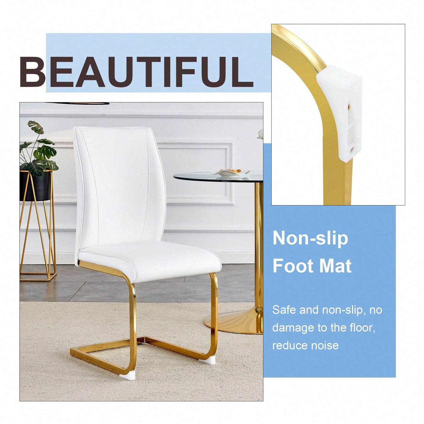 Set Of 4 Black PU High Resilience Dining Chairs With Gold Arched Metal Legs