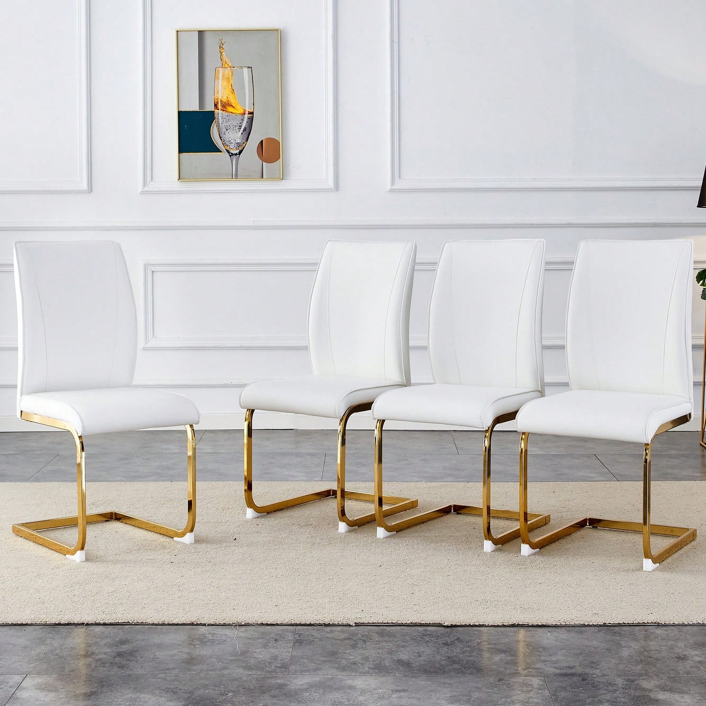 Set Of 4 Black PU High Resilience Dining Chairs With Gold Arched Metal Legs