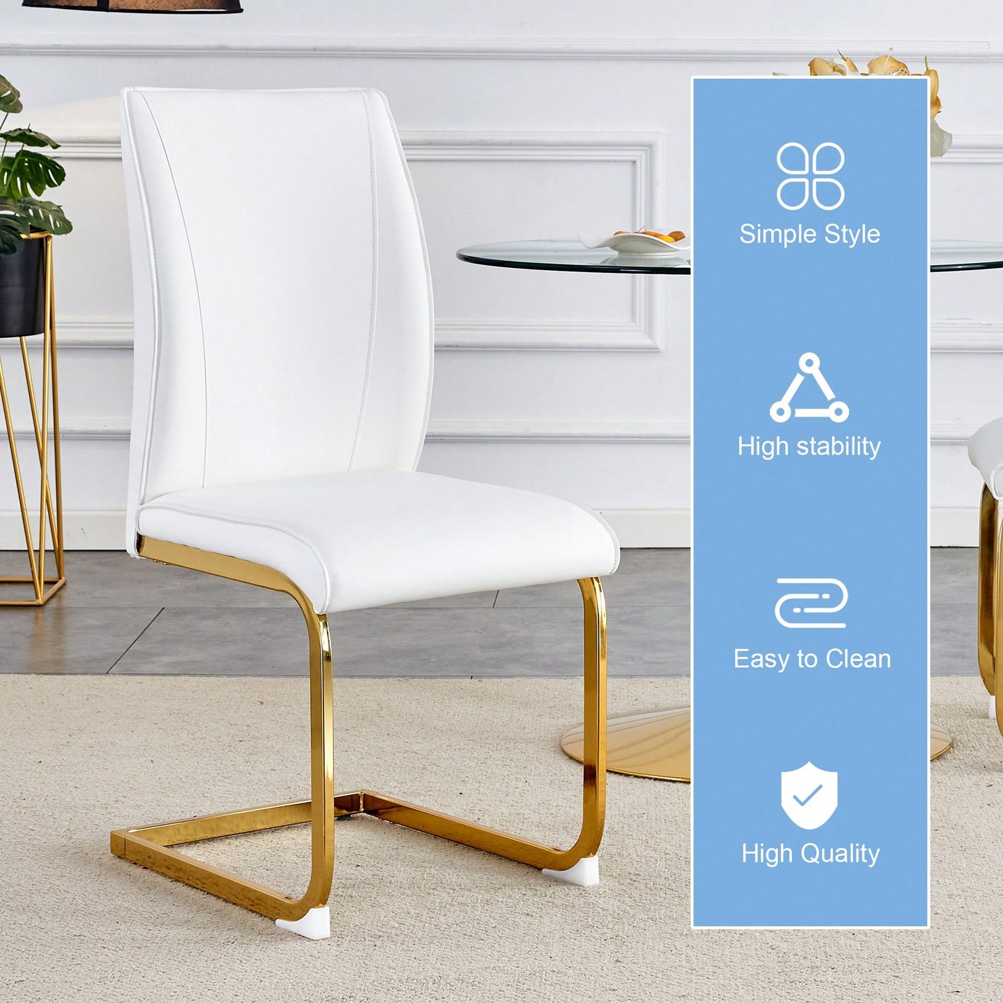 Set Of 4 Black PU High Resilience Dining Chairs With Gold Arched Metal Legs