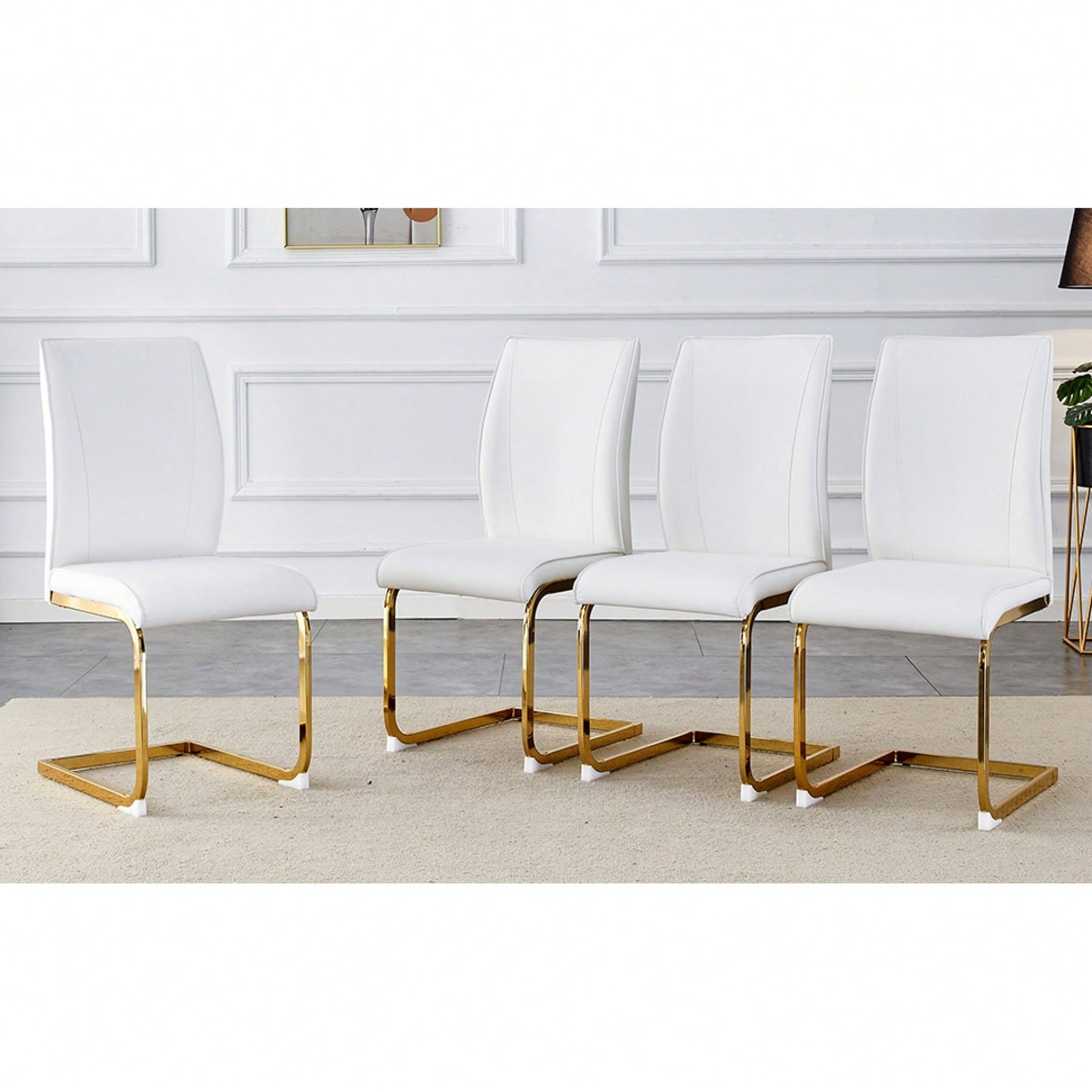 Set Of 4 Black PU High Resilience Dining Chairs With Gold Arched Metal Legs