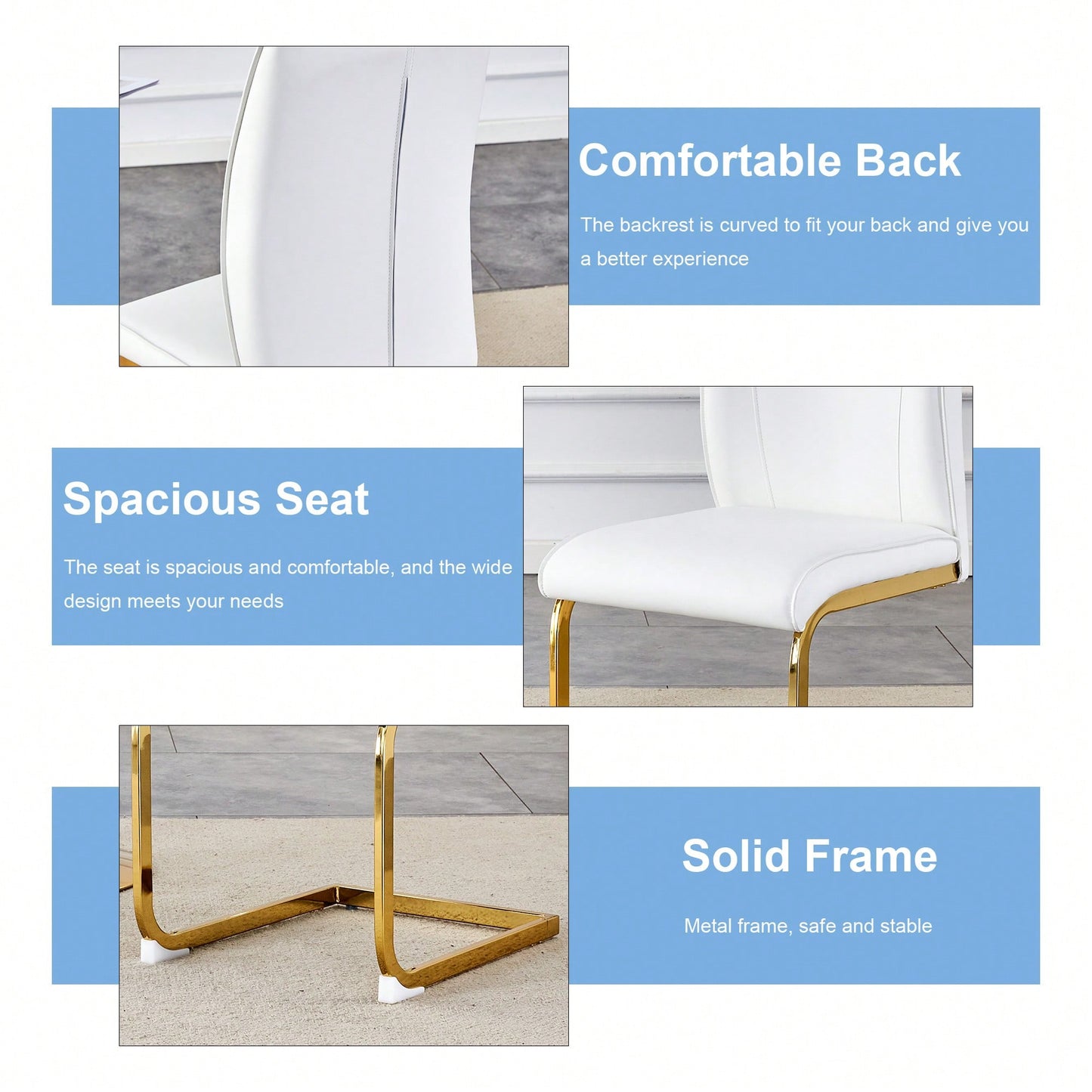 Set Of 4 Black PU High Resilience Dining Chairs With Gold Arched Metal Legs
