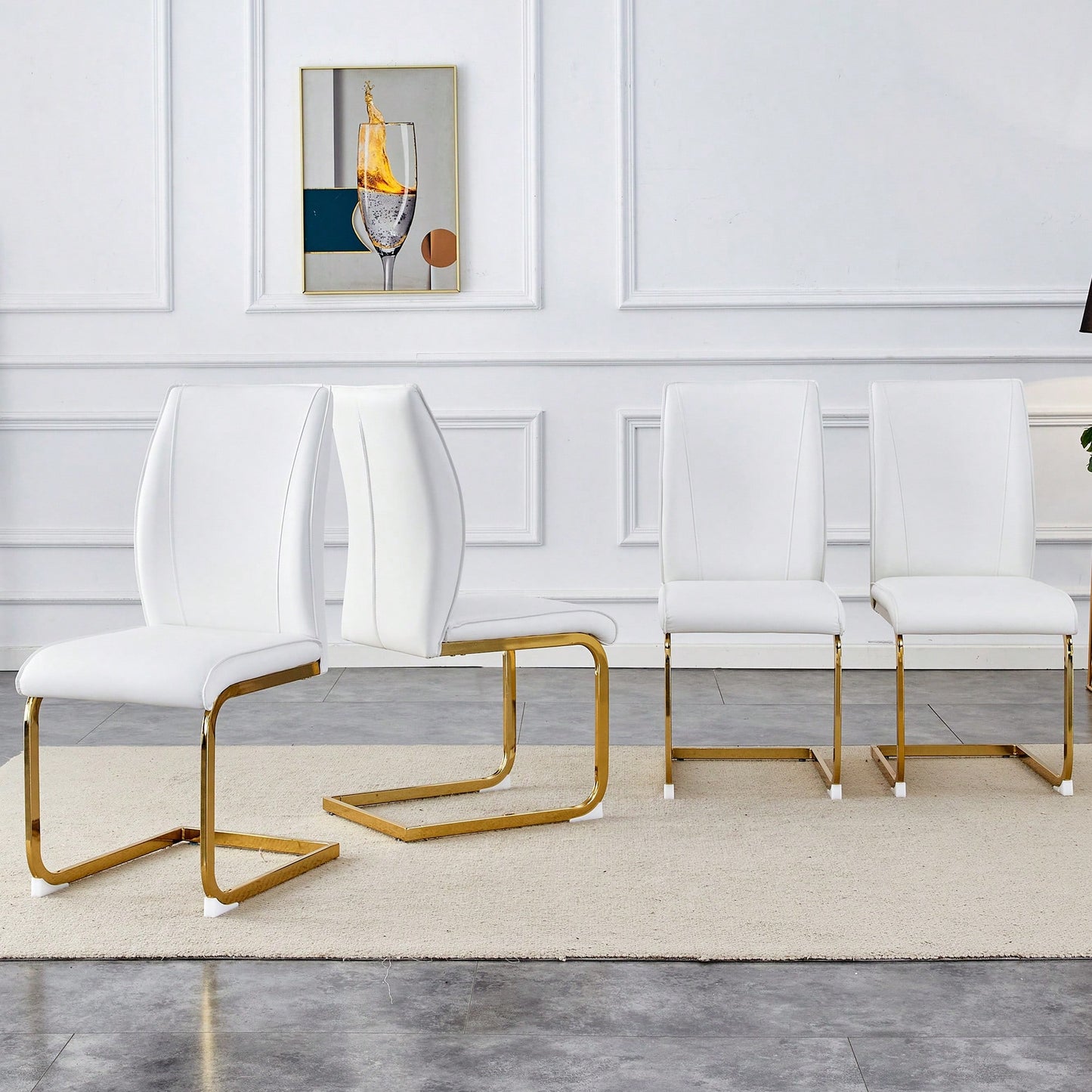 Set Of 4 Black PU High Resilience Dining Chairs With Gold Arched Metal Legs